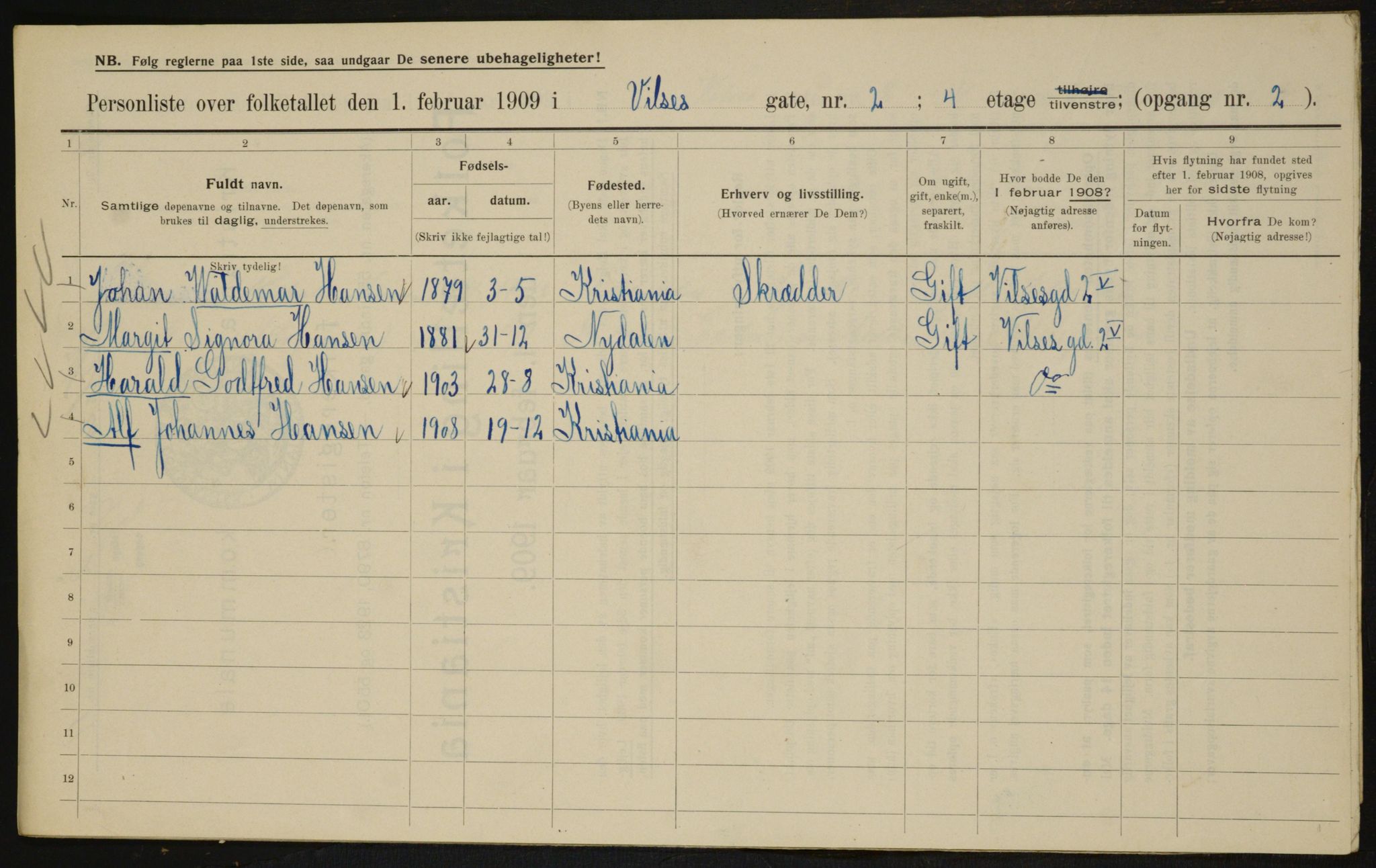 OBA, Municipal Census 1909 for Kristiania, 1909, p. 116453