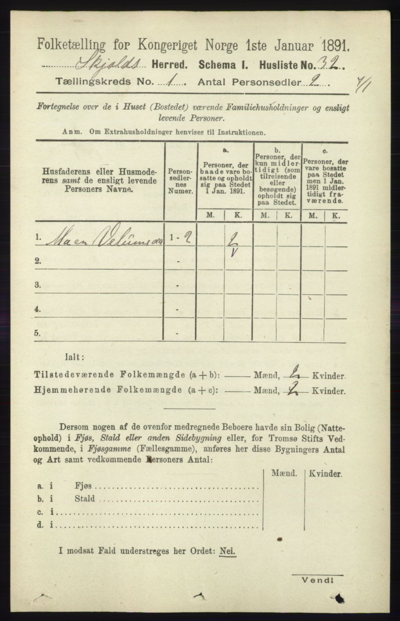 RA, 1891 census for 1154 Skjold, 1891, p. 66