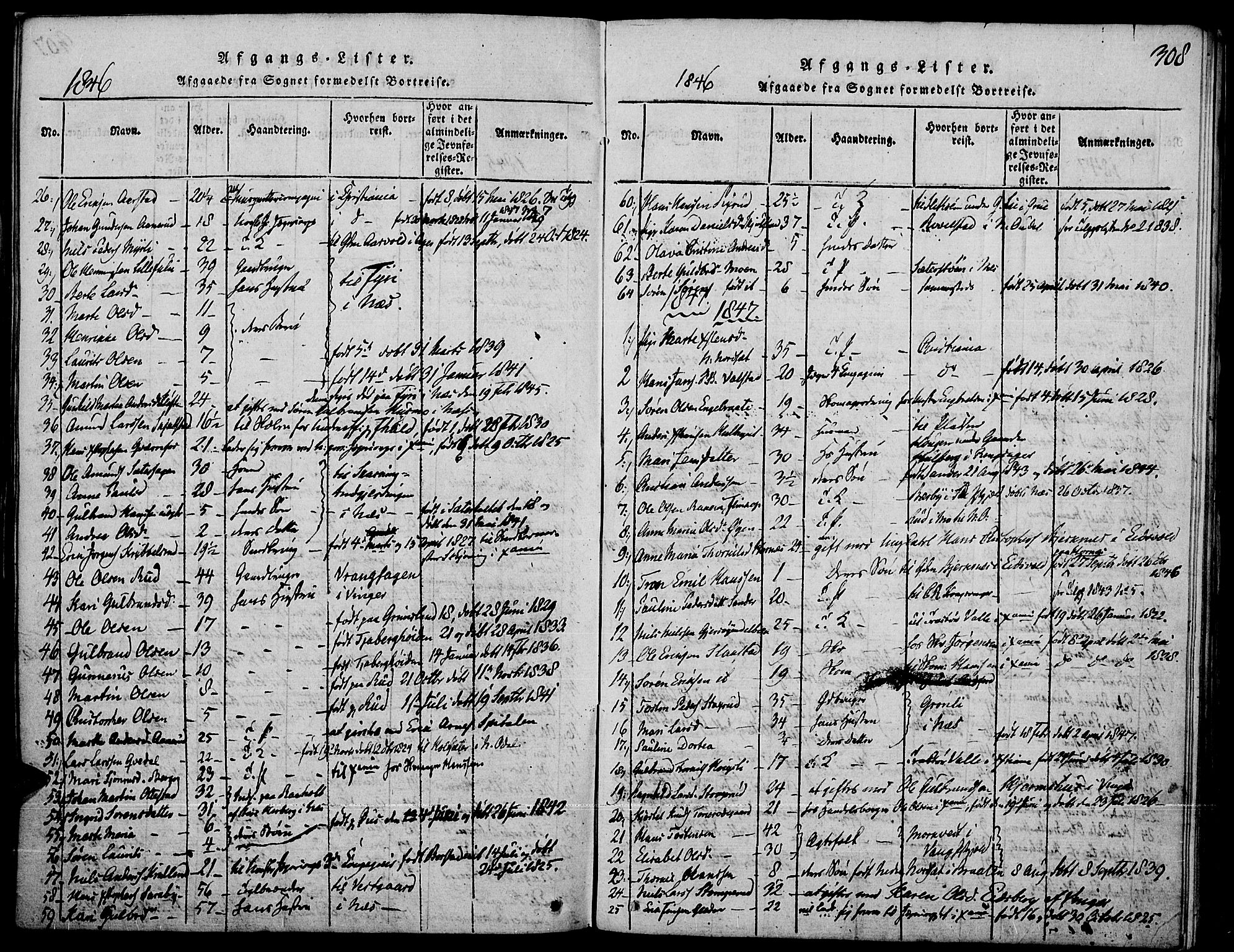 Strøm-Odalen prestekontor, SAH/PREST-028/H/Ha/Haa/L0006: Parish register (official) no. 6, 1814-1850, p. 308