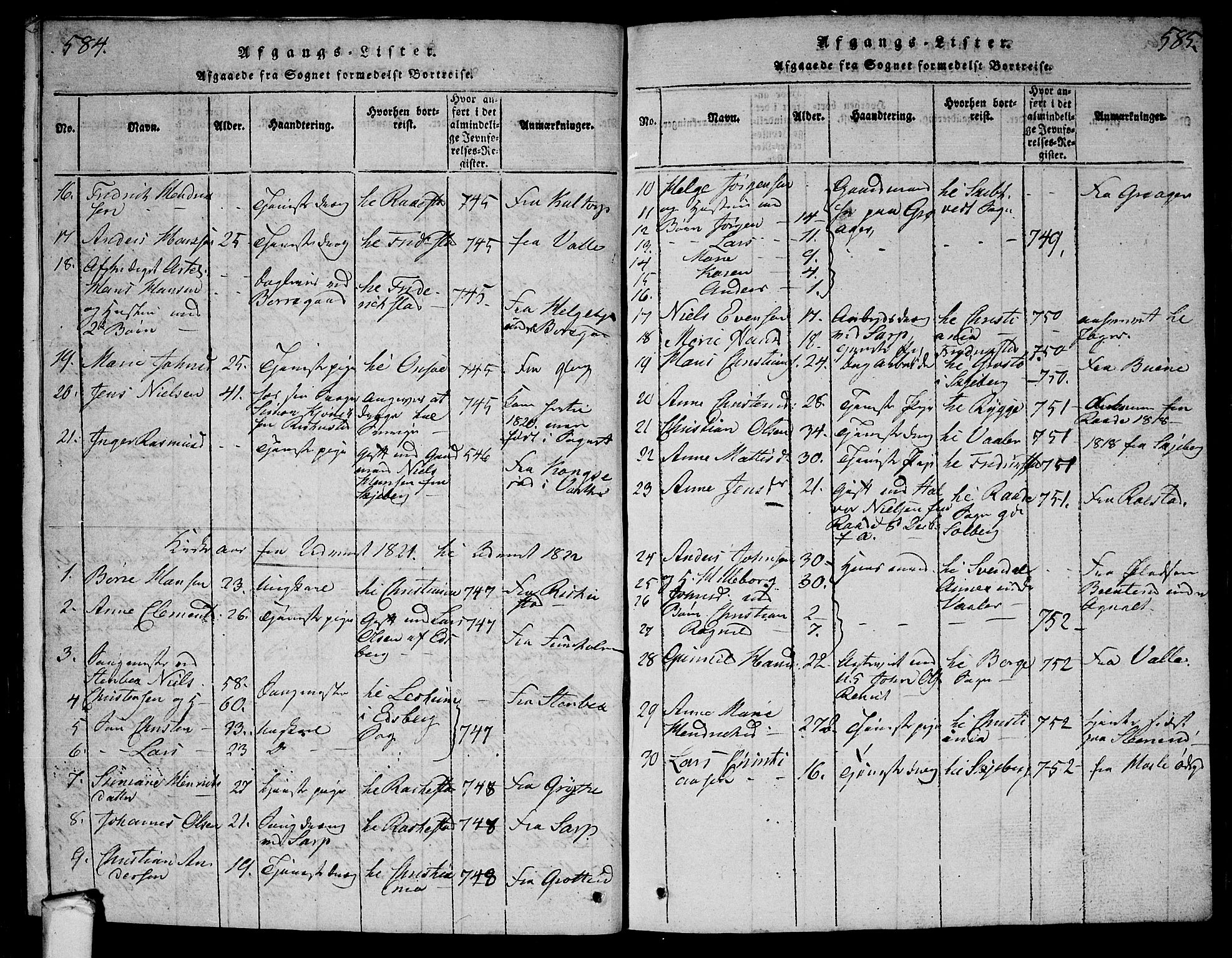 Tune prestekontor Kirkebøker, AV/SAO-A-2007/G/Ga/L0001: Parish register (copy) no. I 1, 1815-1822, p. 584-585