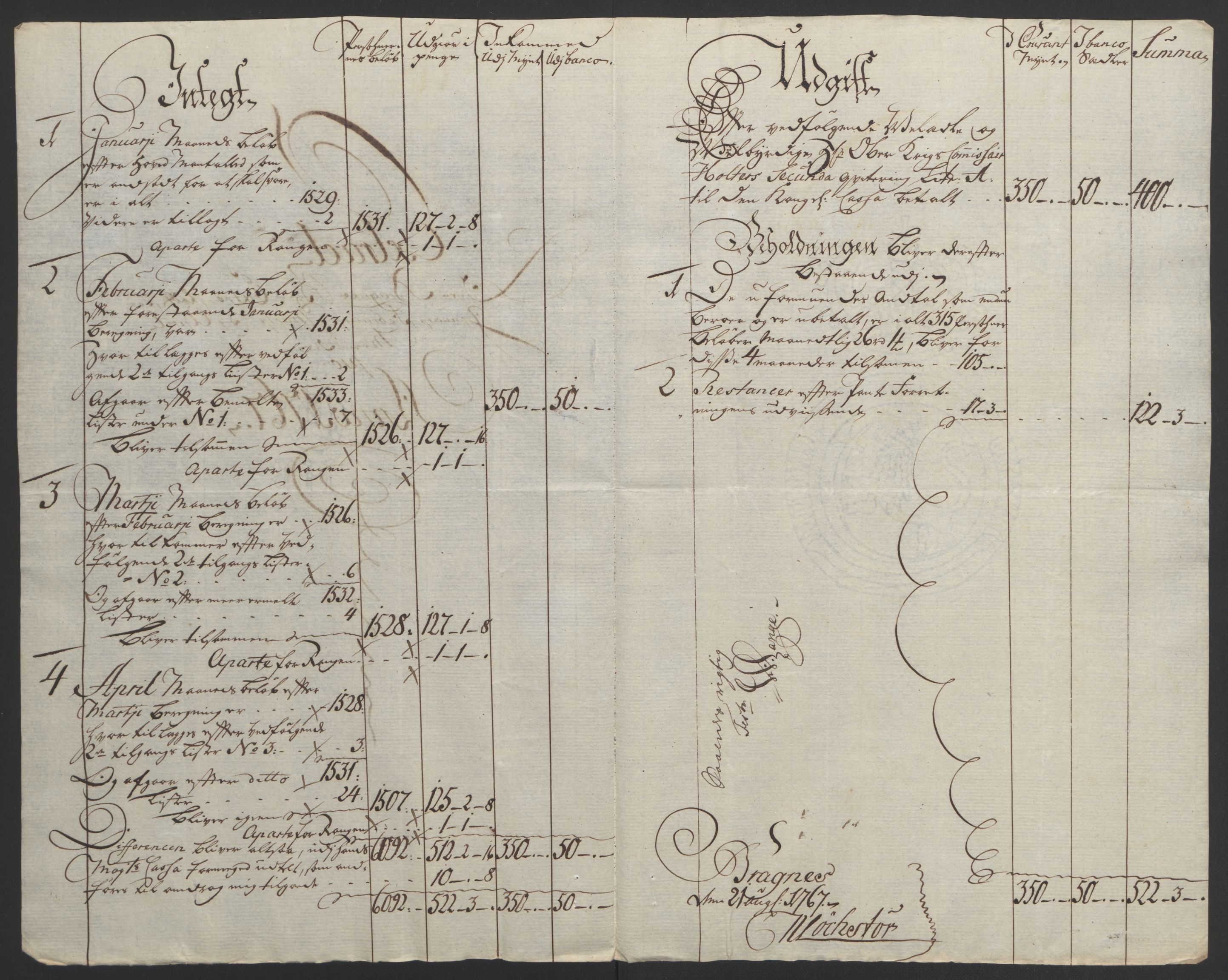 Rentekammeret inntil 1814, Reviderte regnskaper, Byregnskaper, RA/EA-4066/R/Rf/L0119/0001: [F2] Kontribusjonsregnskap / Ekstraskatt, 1762-1767, p. 391