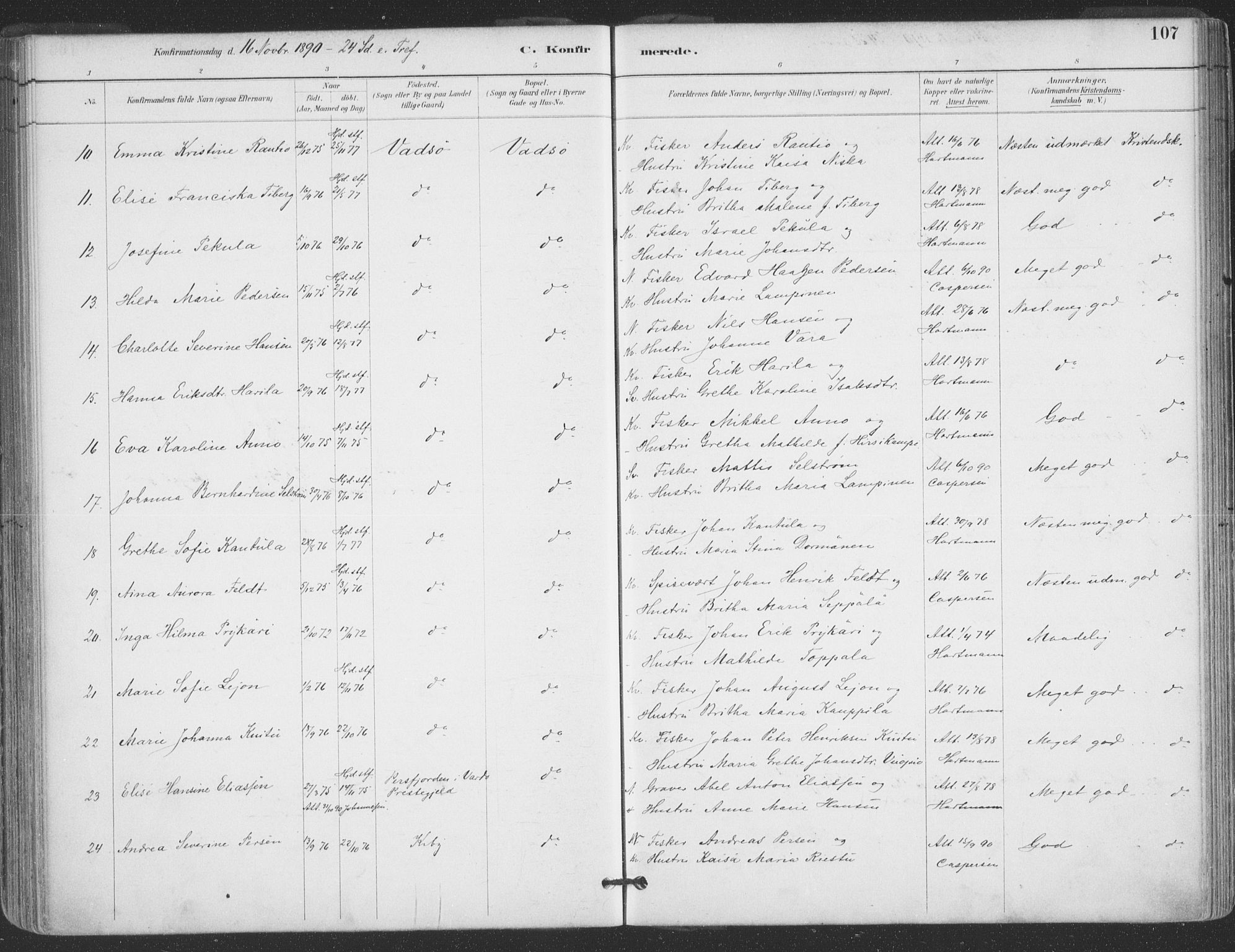 Vadsø sokneprestkontor, SATØ/S-1325/H/Ha/L0006kirke: Parish register (official) no. 6, 1885-1895, p. 107