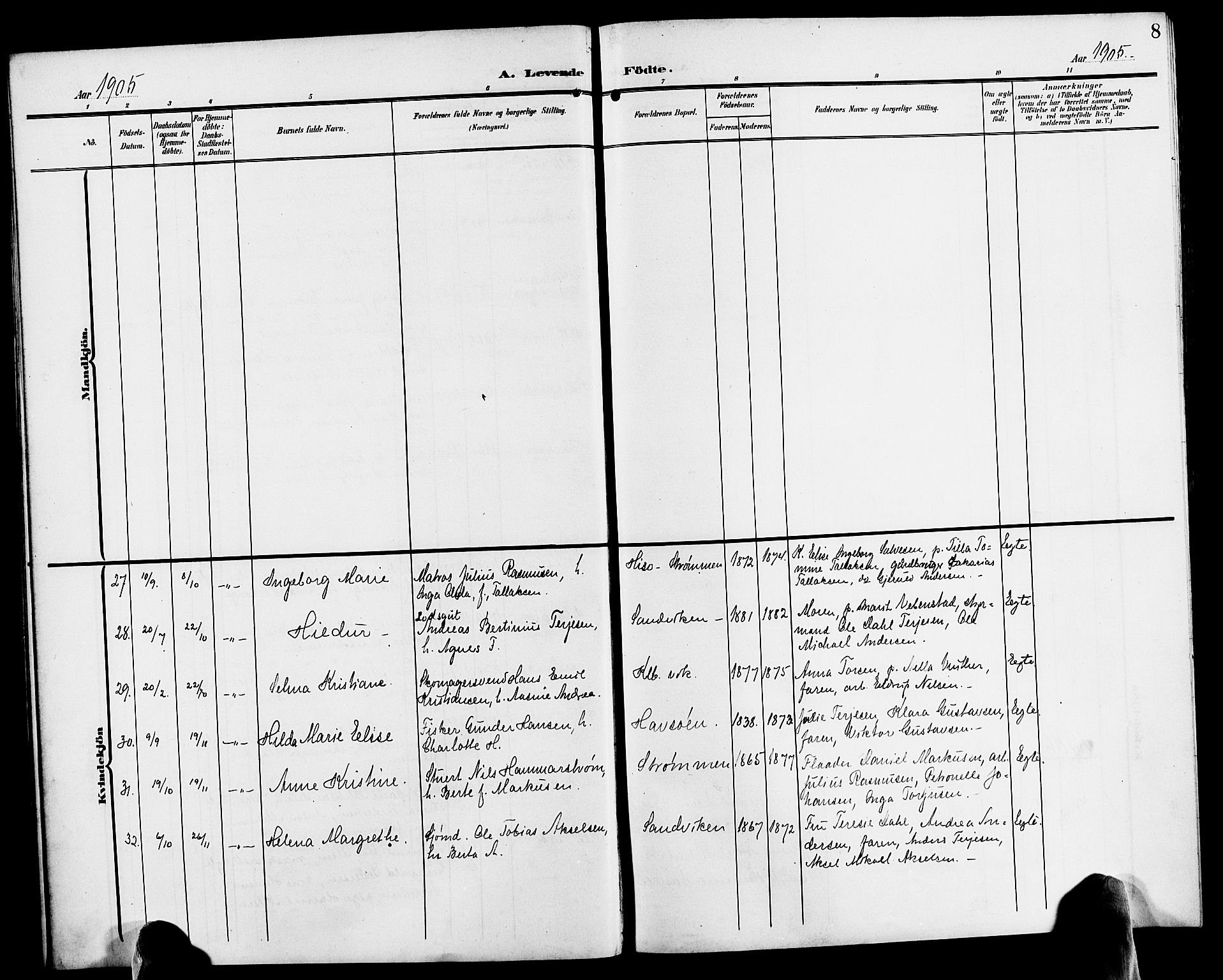 Hisøy sokneprestkontor, SAK/1111-0020/F/Fb/L0004: Parish register (copy) no. B 4, 1905-1923, p. 8