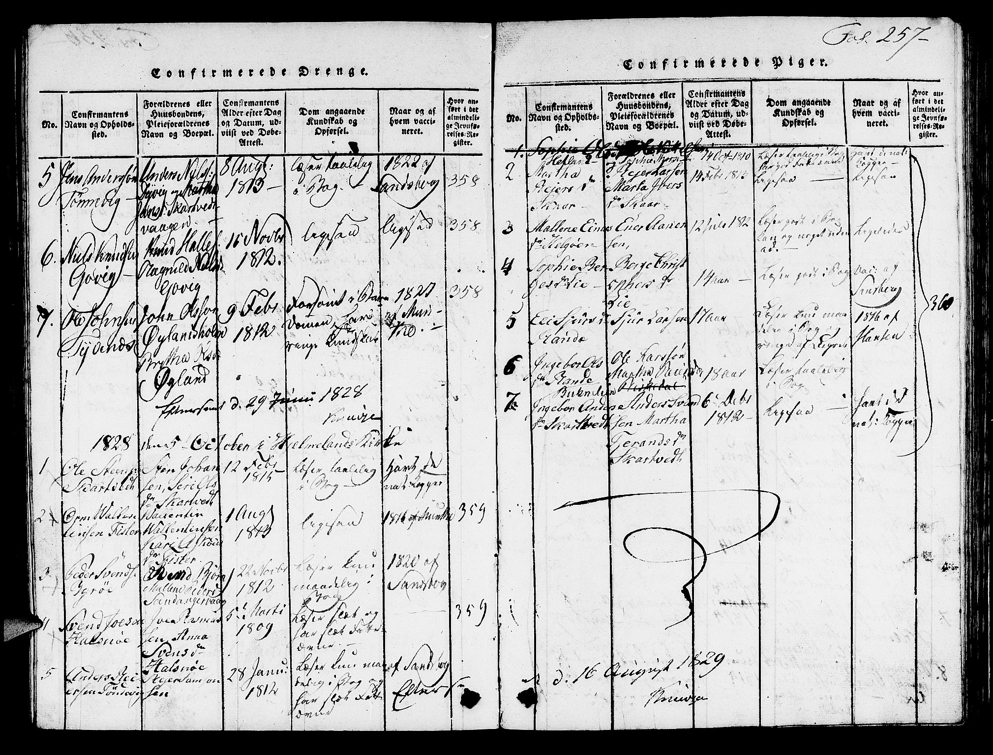 Hjelmeland sokneprestkontor, AV/SAST-A-101843/01/V/L0003: Parish register (copy) no. B 3, 1816-1841, p. 257