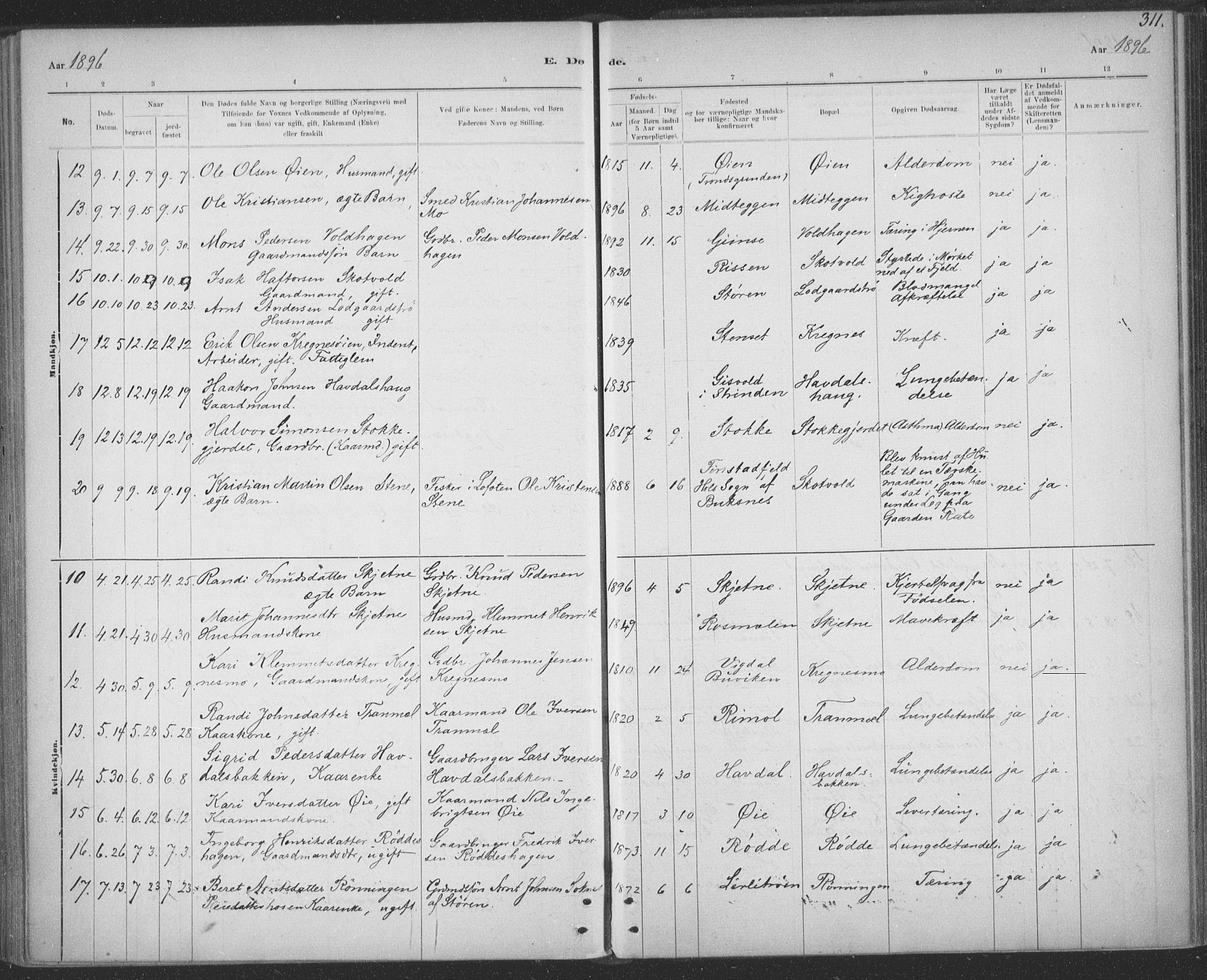 Ministerialprotokoller, klokkerbøker og fødselsregistre - Sør-Trøndelag, SAT/A-1456/691/L1085: Parish register (official) no. 691A17, 1887-1908, p. 311