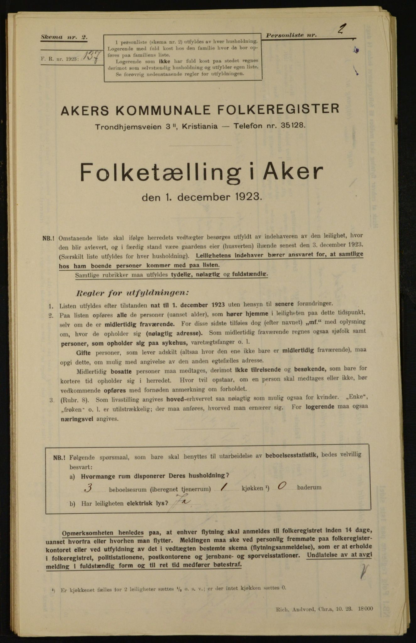 , Municipal Census 1923 for Aker, 1923, p. 23056