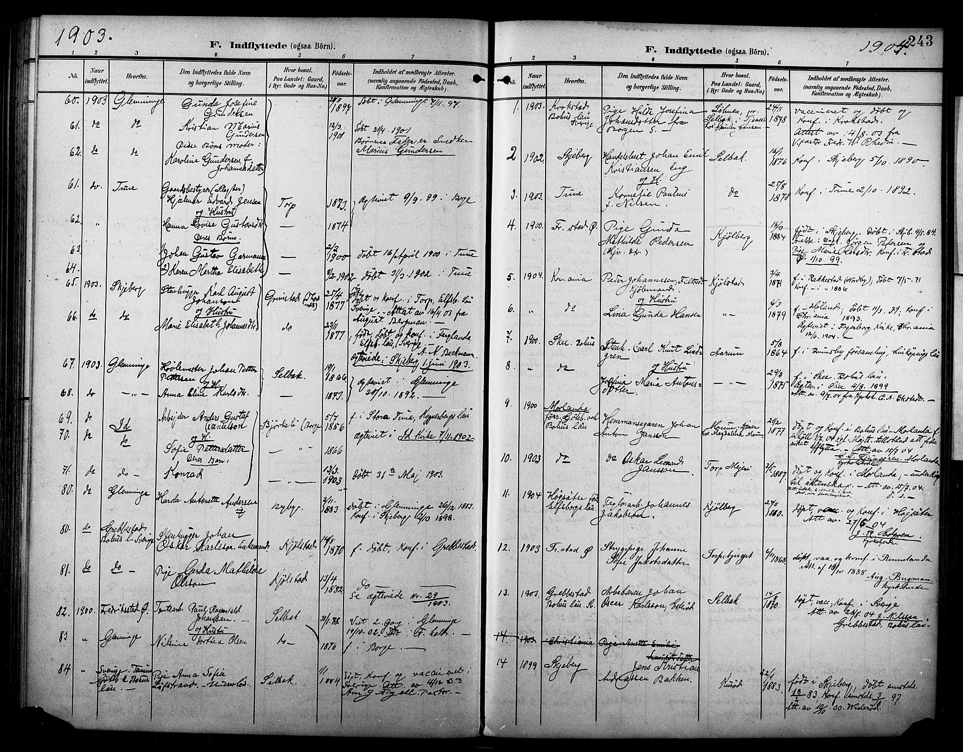 Borge prestekontor Kirkebøker, AV/SAO-A-10903/F/Fa/L0009: Parish register (official) no. I 9, 1902-1911, p. 243