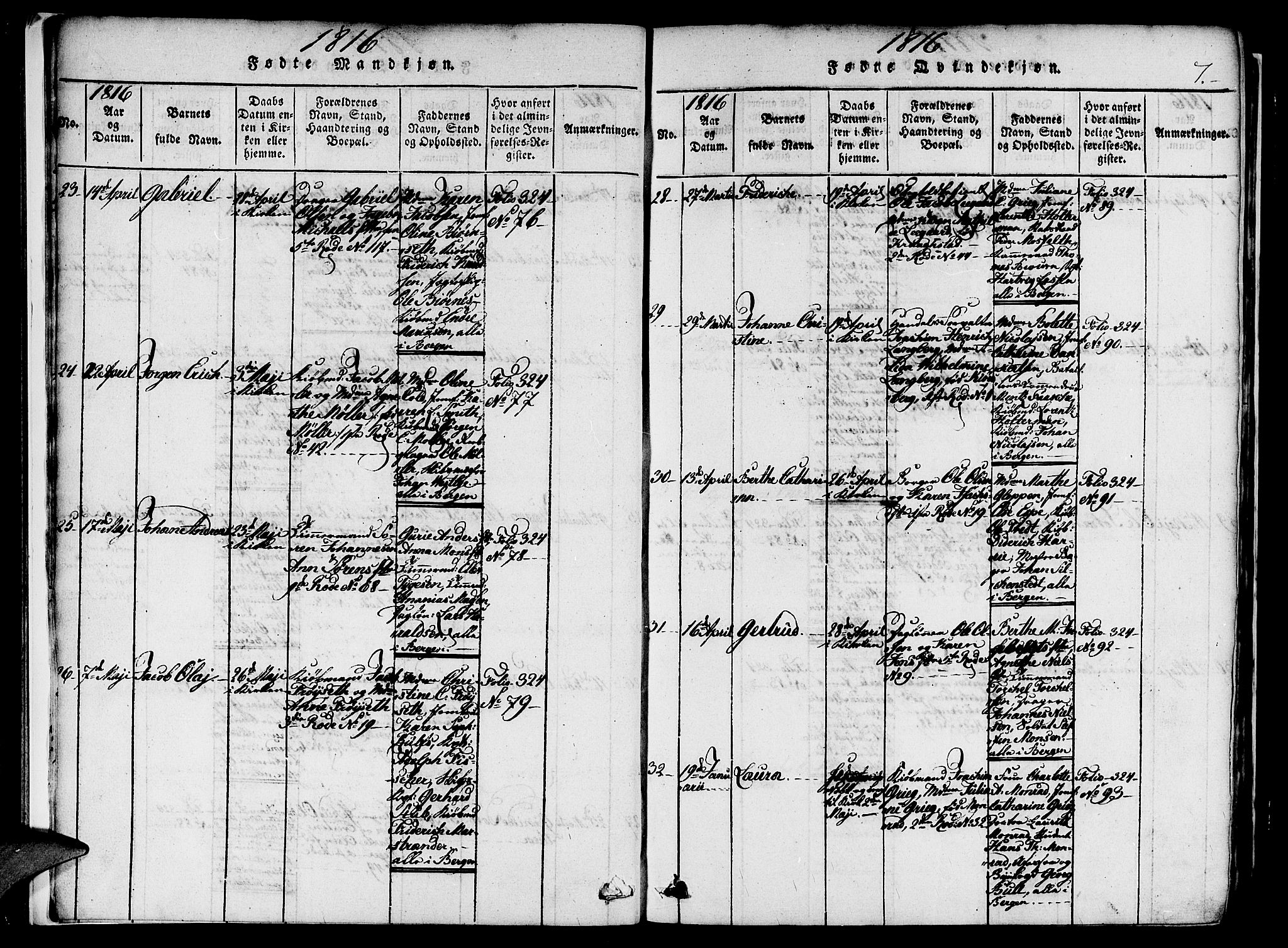 Nykirken Sokneprestembete, AV/SAB-A-77101/H/Haa/L0011: Parish register (official) no. A 11, 1816-1821, p. 7