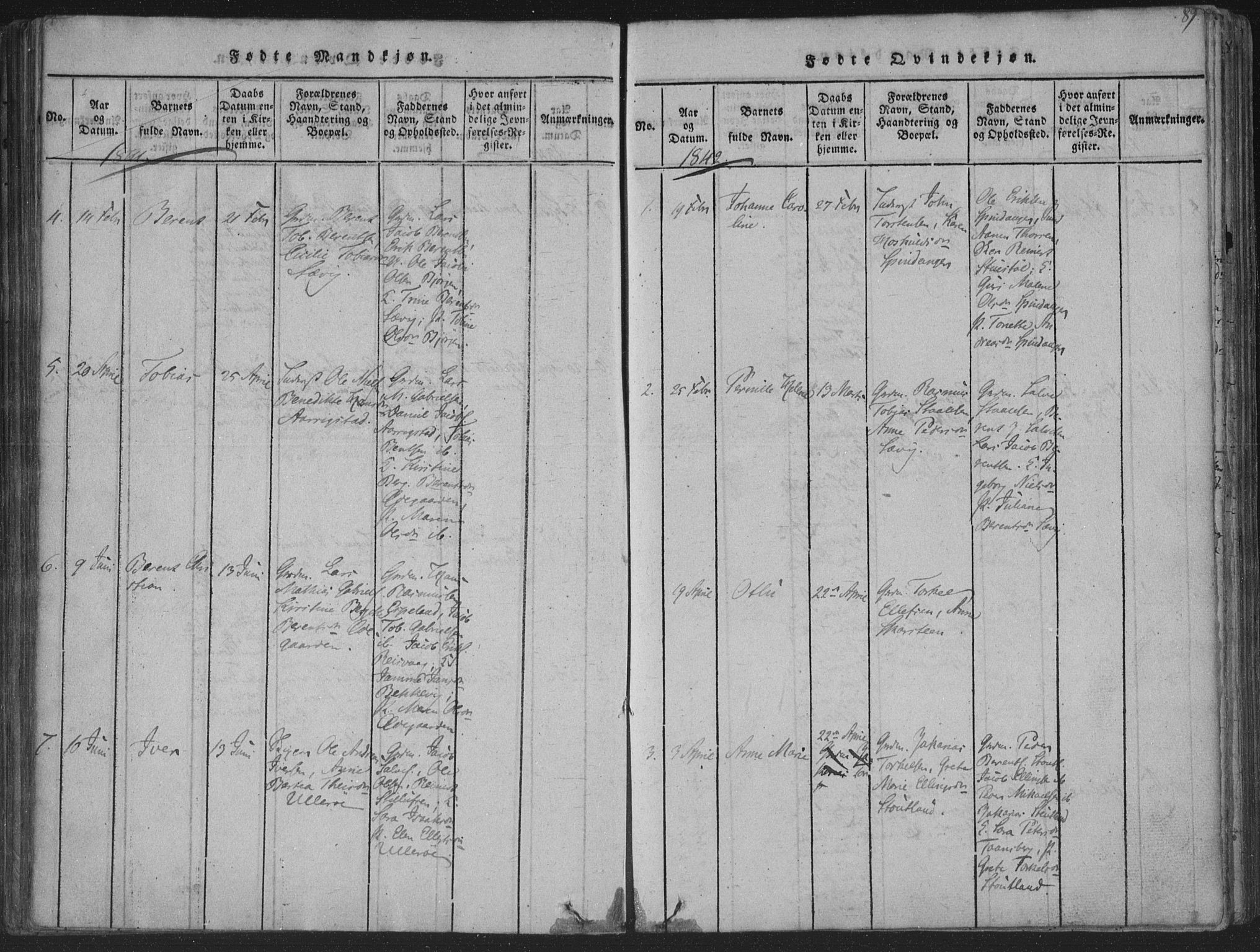 Herad sokneprestkontor, SAK/1111-0018/F/Fa/Fab/L0002: Parish register (official) no. A 2, 1816-1844, p. 89
