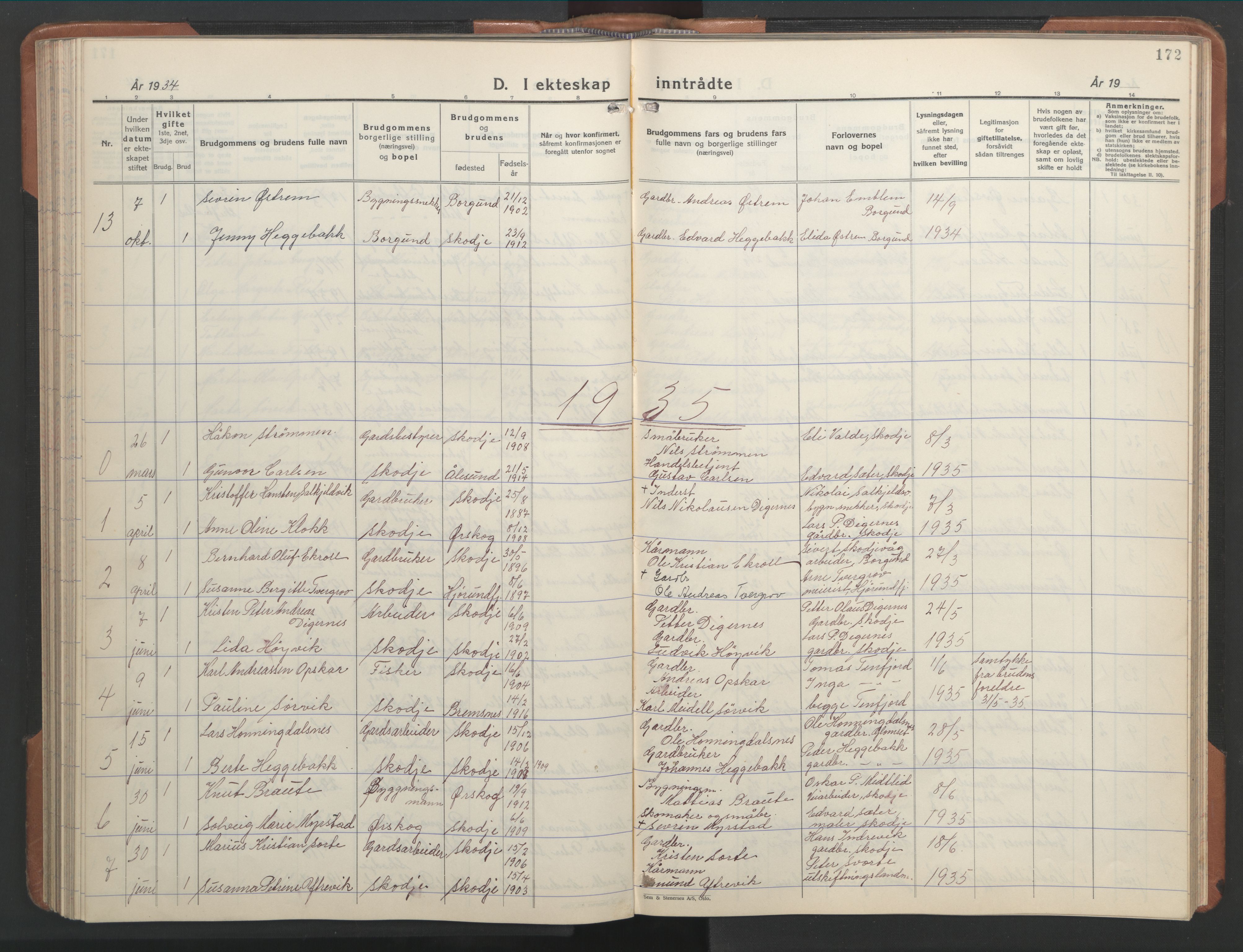 Ministerialprotokoller, klokkerbøker og fødselsregistre - Møre og Romsdal, AV/SAT-A-1454/524/L0367: Parish register (copy) no. 524C08, 1932-1951, p. 172