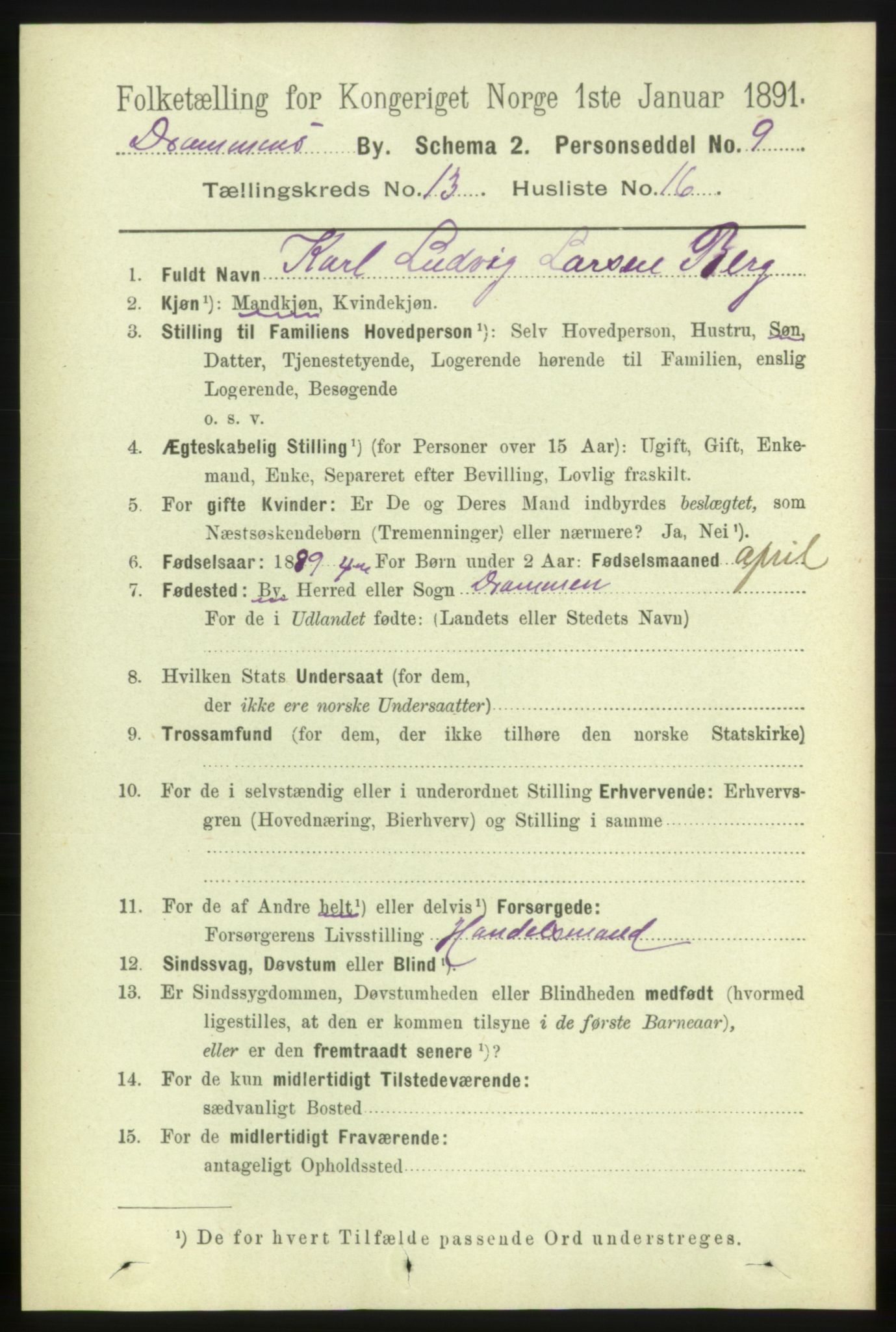 RA, 1891 census for 0602 Drammen, 1891, p. 9747