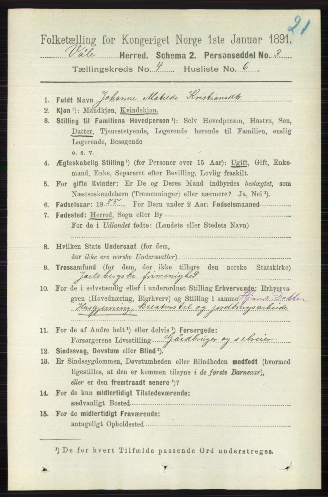 RA, 1891 census for 0716 Våle, 1891, p. 1014