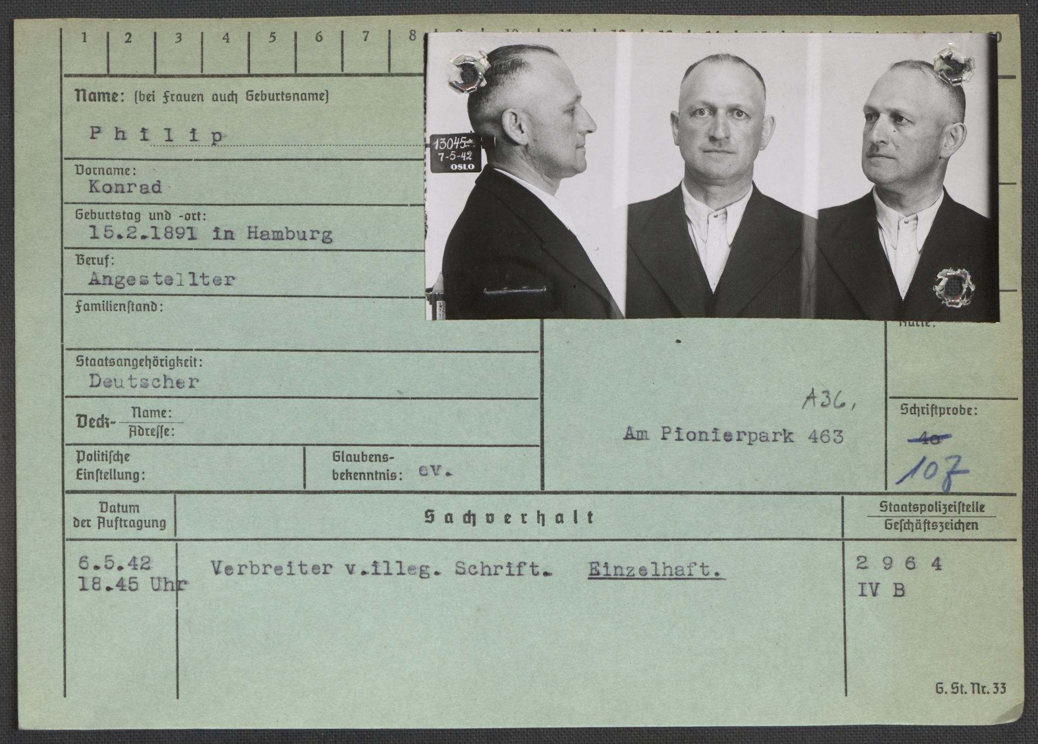 Befehlshaber der Sicherheitspolizei und des SD, AV/RA-RAFA-5969/E/Ea/Eaa/L0008: Register over norske fanger i Møllergata 19: Oelze-Ru, 1940-1945, p. 894