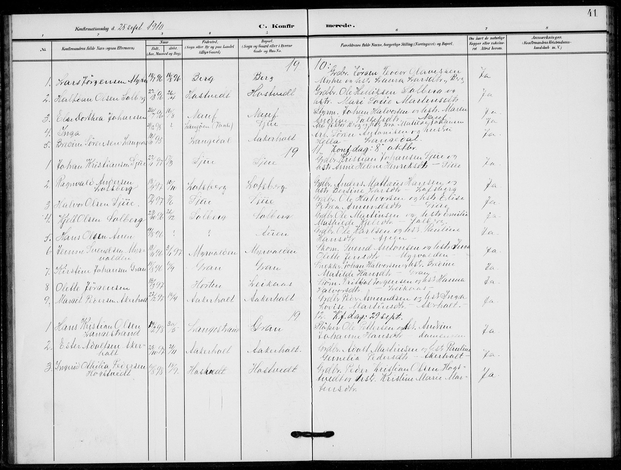 Hof kirkebøker, AV/SAKO-A-64/G/Gb/L0003: Parish register (copy) no. II 3, 1902-1917, p. 41
