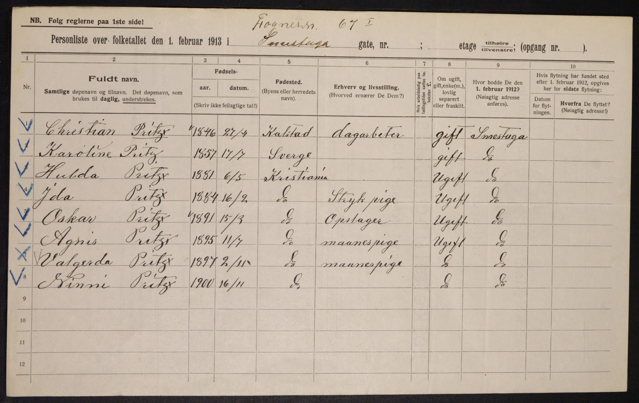 OBA, Municipal Census 1913 for Kristiania, 1913, p. 28083