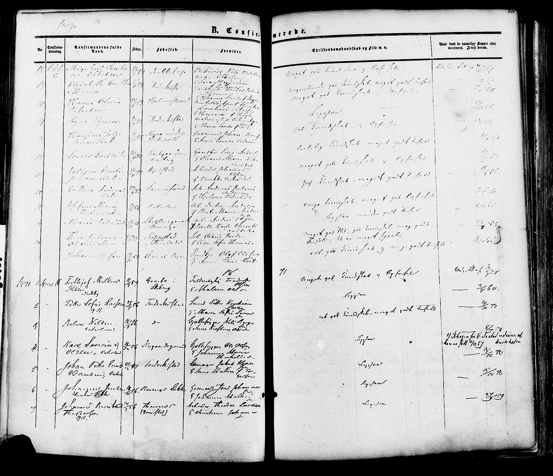 Fredrikstad prestekontor Kirkebøker, SAO/A-11082/F/Fa/L0006: Parish register (official) no. 6, 1857-1878, p. 228
