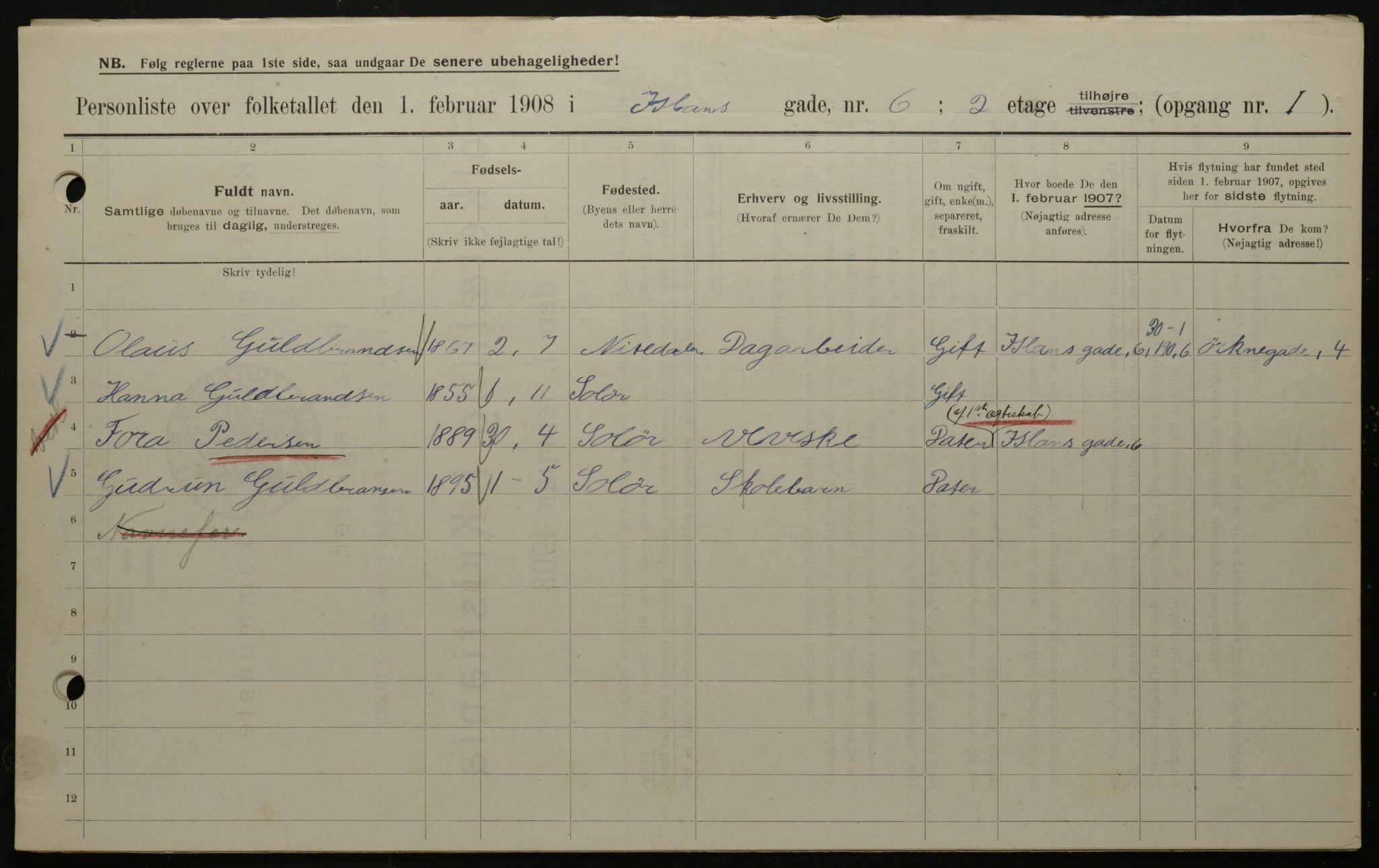 OBA, Municipal Census 1908 for Kristiania, 1908, p. 39966