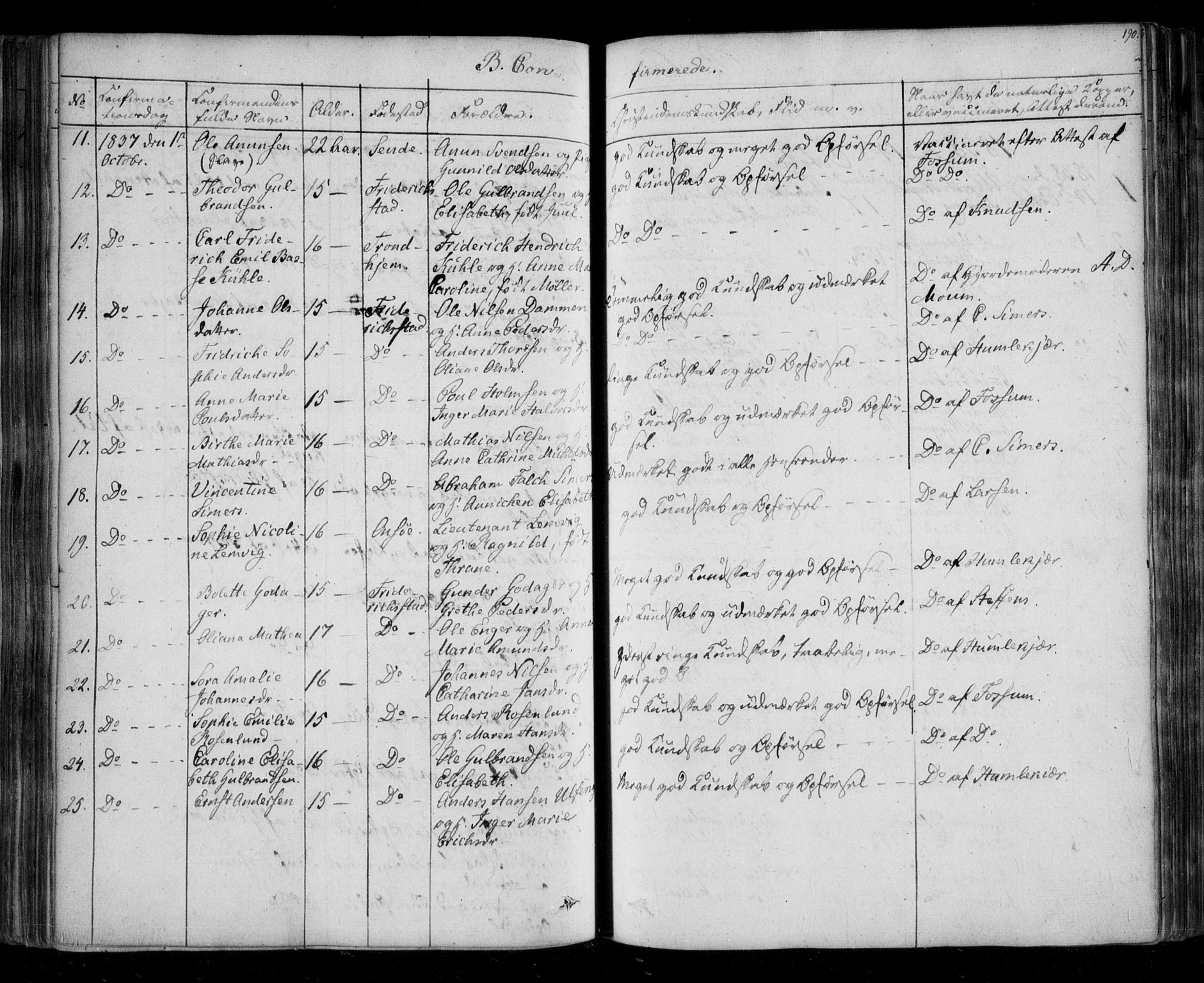 Fredrikstad prestekontor Kirkebøker, SAO/A-11082/F/Fa/L0005: Parish register (official) no. 5, 1835-1856, p. 190