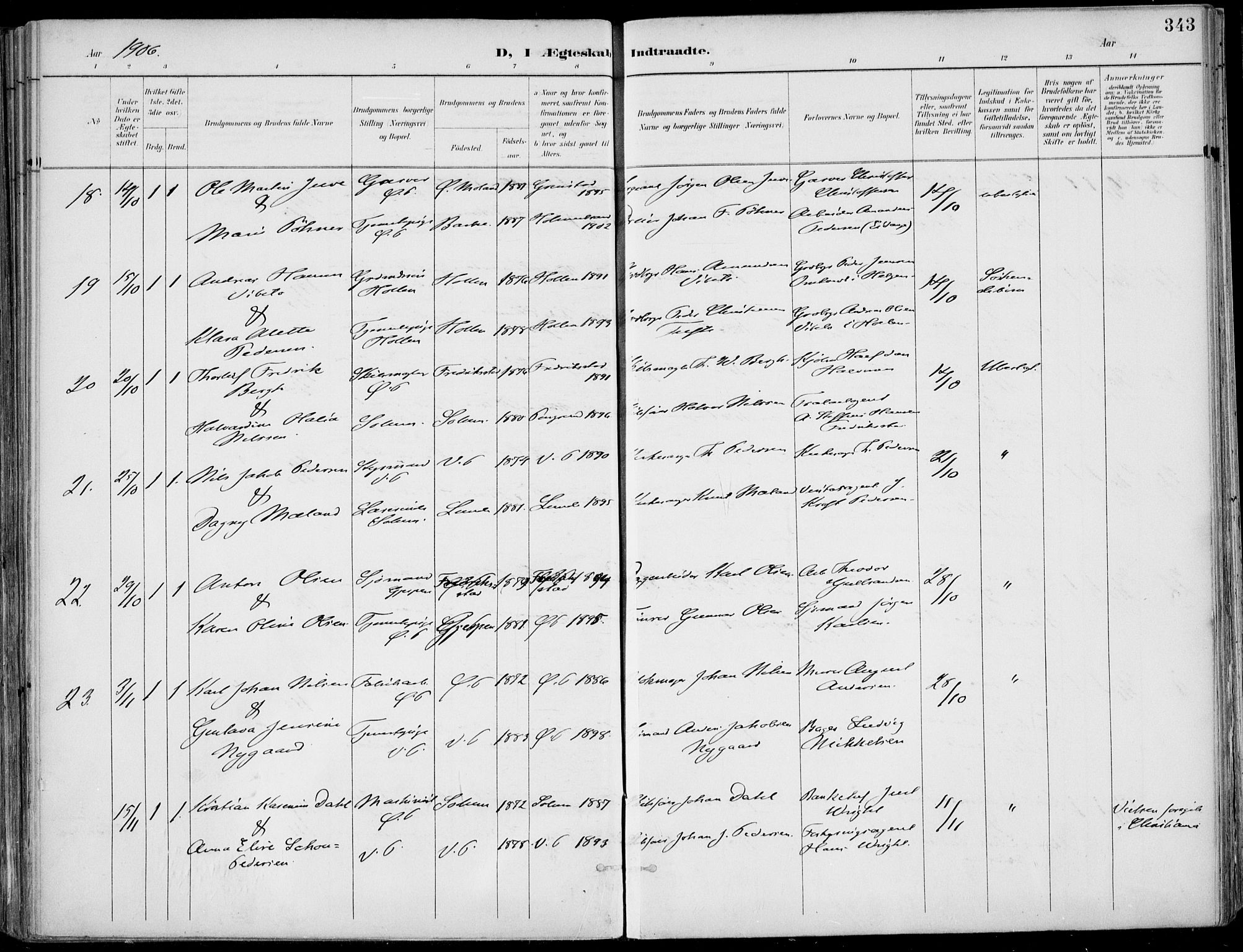 Porsgrunn kirkebøker , AV/SAKO-A-104/F/Fa/L0011: Parish register (official) no. 11, 1895-1919, p. 343