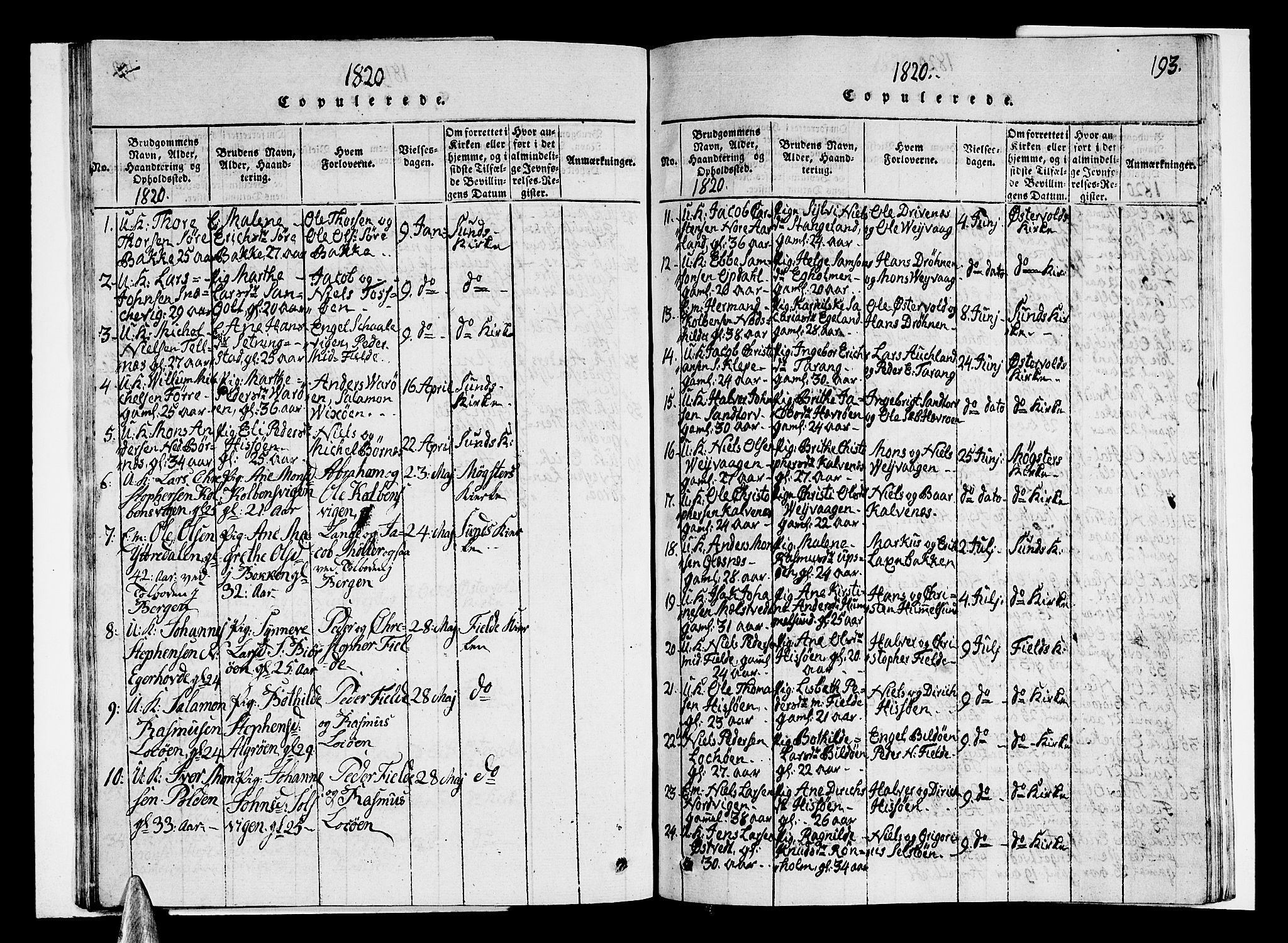 Sund sokneprestembete, SAB/A-99930: Parish register (copy) no. A 1, 1816-1827, p. 193