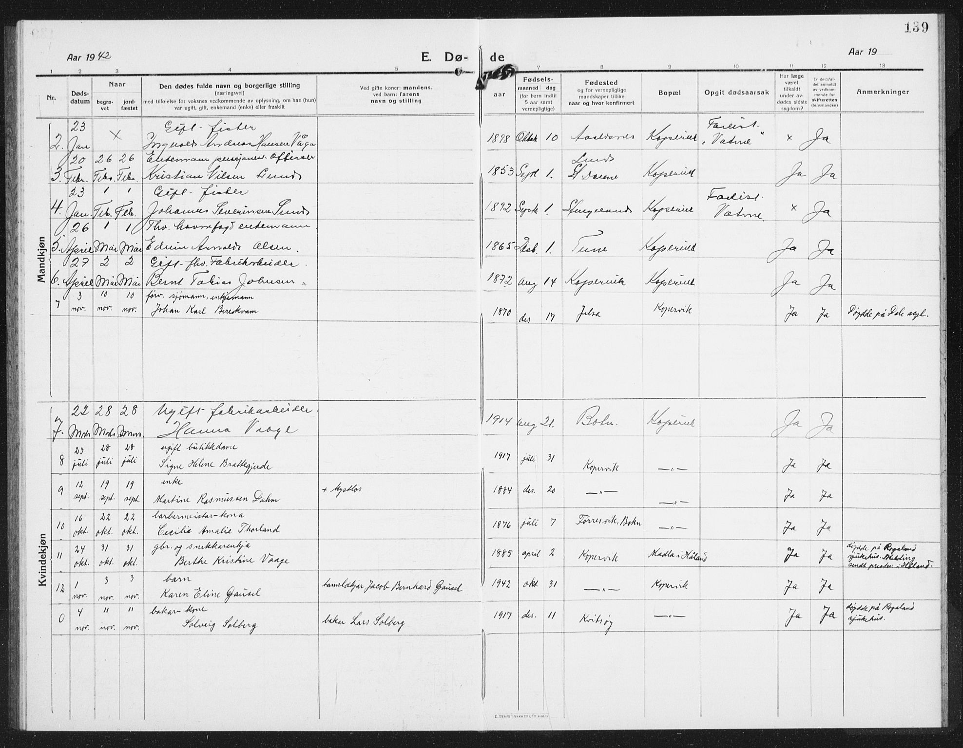 Kopervik sokneprestkontor, SAST/A-101850/H/Ha/Hab/L0006: Parish register (copy) no. B 6, 1918-1942, p. 139