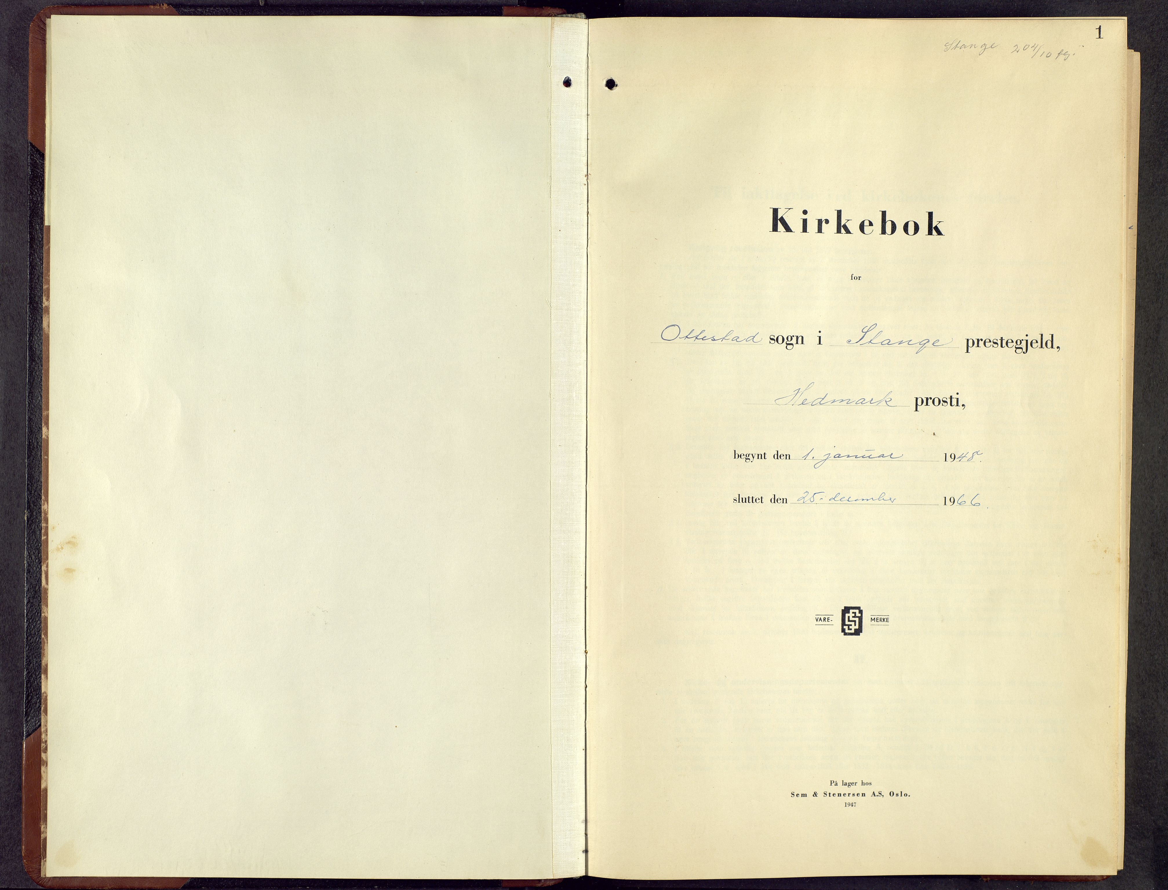 Stange prestekontor, AV/SAH-PREST-002/L/L0023: Parish register (copy) no. 23, 1948-1966, p. 1