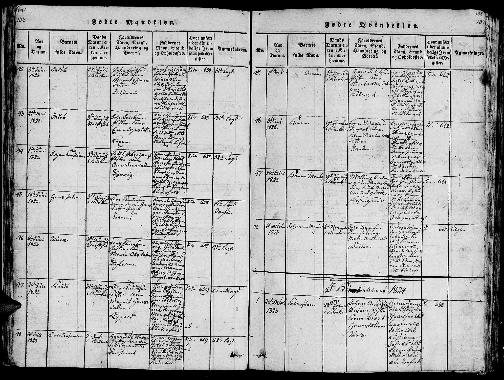 Ministerialprotokoller, klokkerbøker og fødselsregistre - Sør-Trøndelag, SAT/A-1456/659/L0744: Parish register (copy) no. 659C01, 1818-1825, p. 106-107