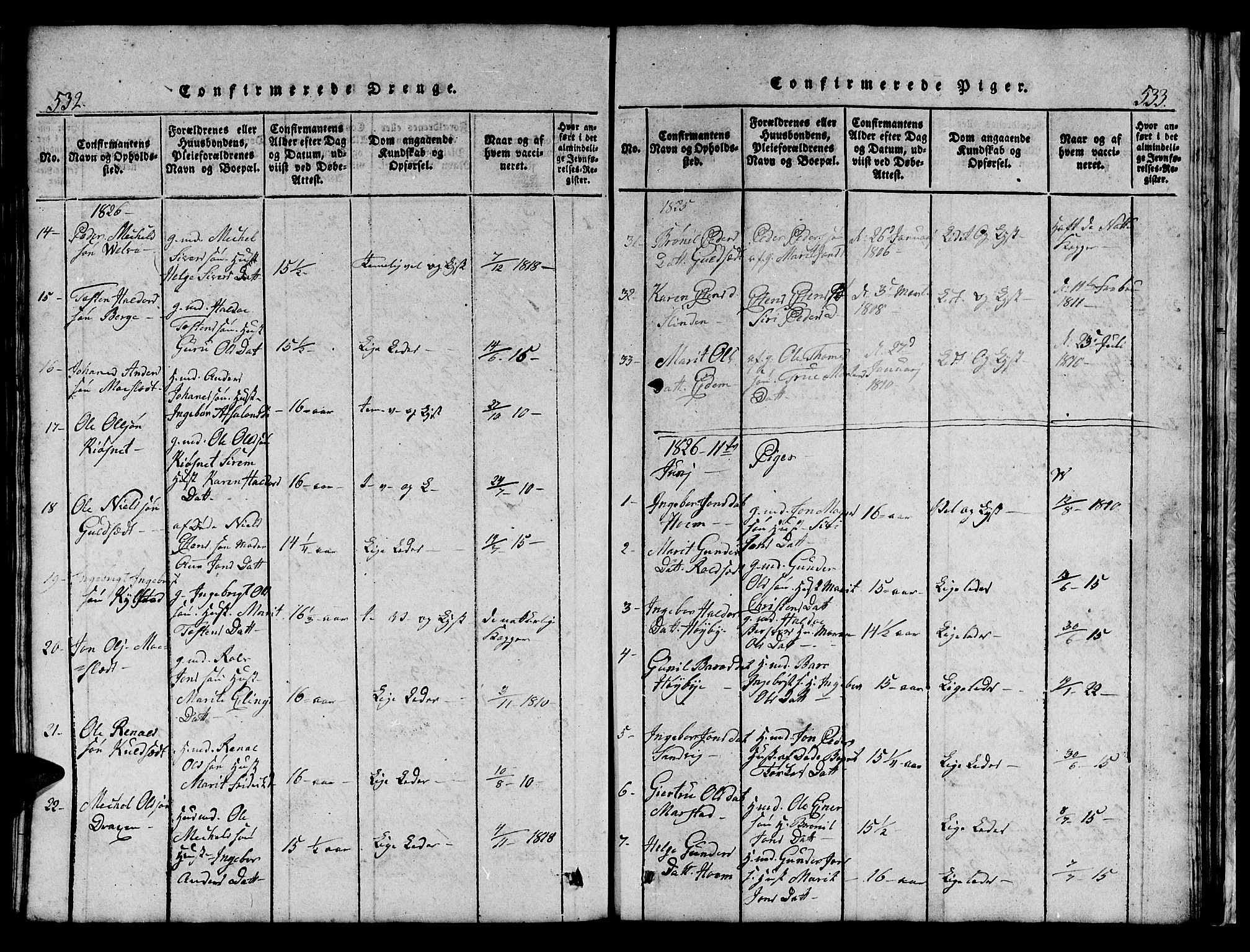 Ministerialprotokoller, klokkerbøker og fødselsregistre - Sør-Trøndelag, SAT/A-1456/695/L1152: Parish register (copy) no. 695C03, 1816-1831, p. 532-533