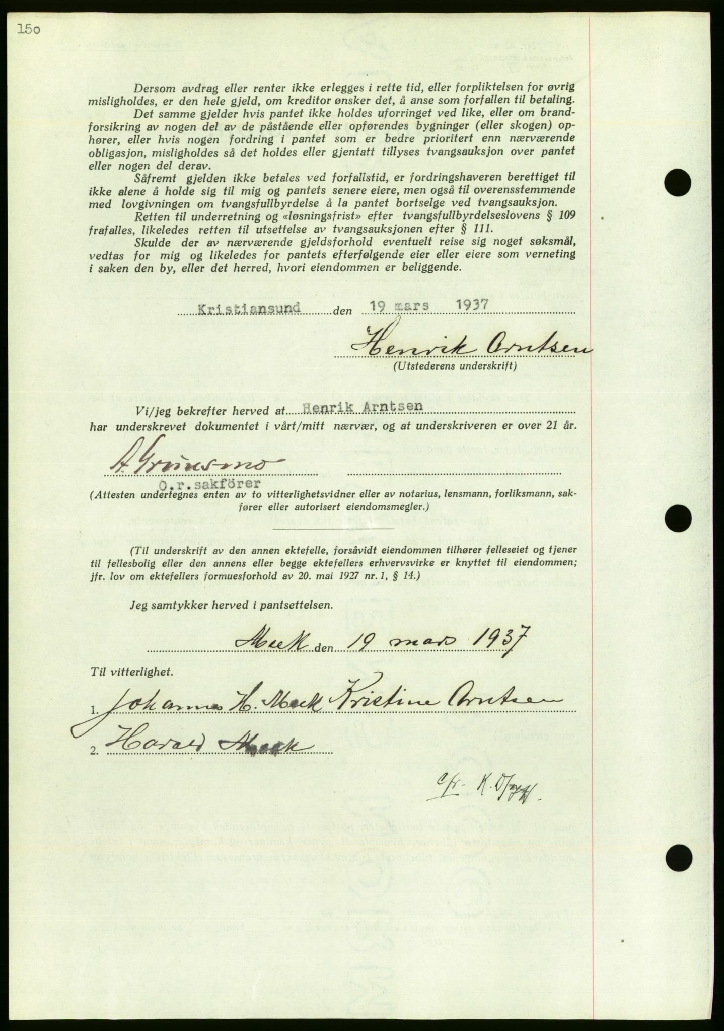 Nordmøre sorenskriveri, AV/SAT-A-4132/1/2/2Ca/L0091: Mortgage book no. B81, 1937-1937, Diary no: : 798/1937