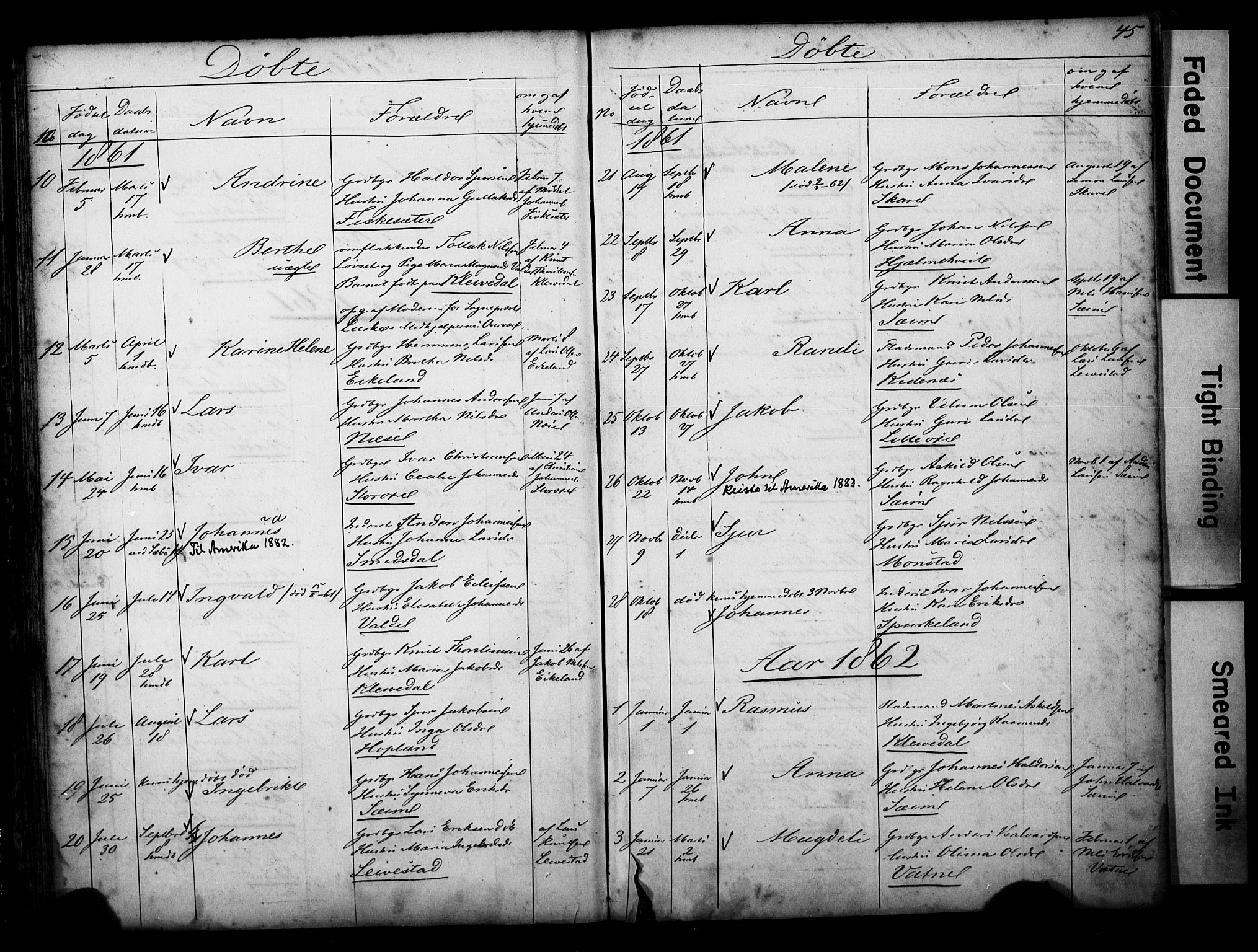 Alversund Sokneprestembete, SAB/A-73901/H/Ha/Hab: Parish register (copy) no. D 1, 1800-1870, p. 45