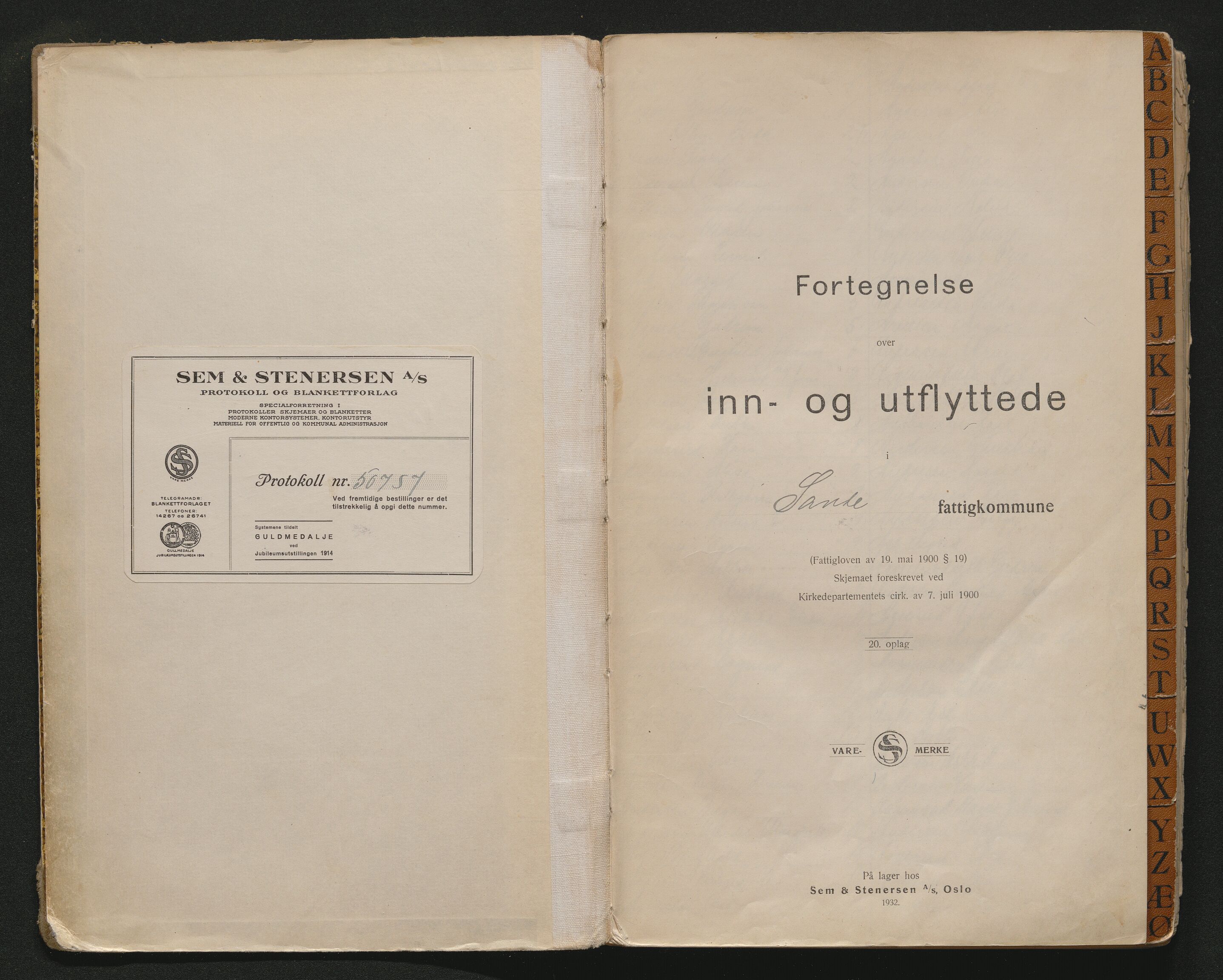 Sande lensmannskontor, SAKO/A-546/O/Oc/L0006: Protokoll over inn- og utflyttede, 1935-1942