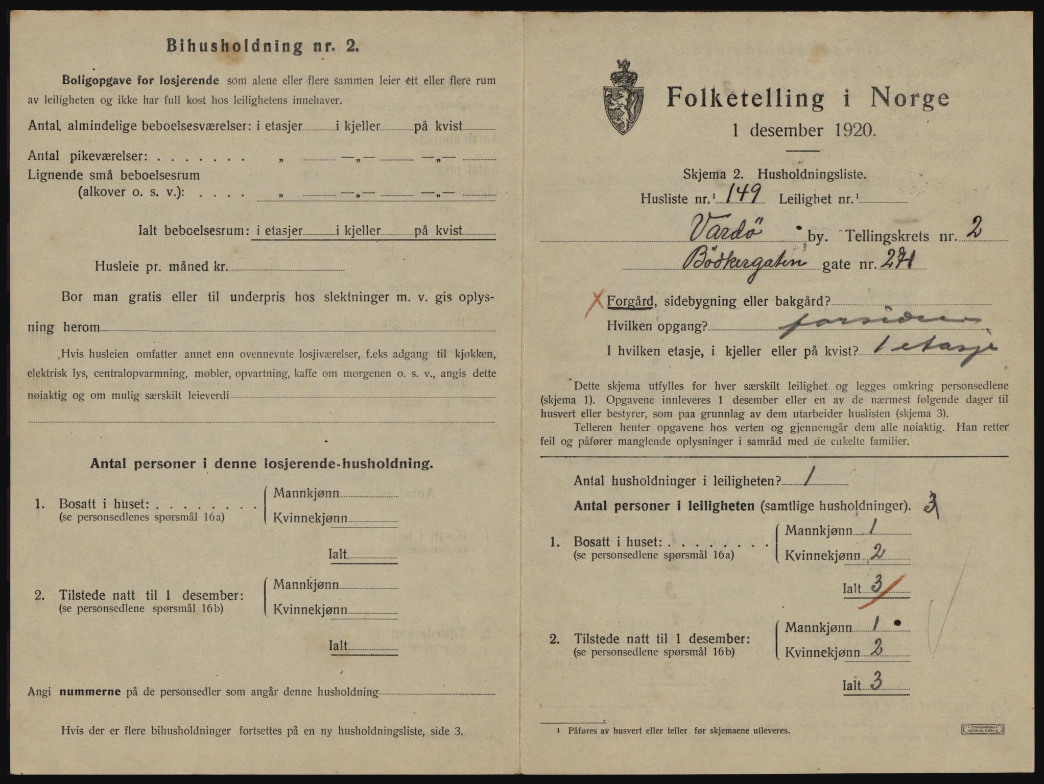 SATØ, 1920 census for Vardø, 1920, p. 2315