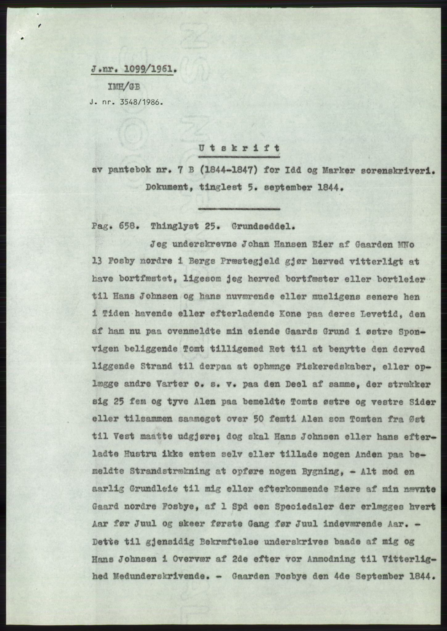 Statsarkivet i Oslo, AV/SAO-A-10621/Z/Zd/L0013: Avskrifter, j.nr 16-1099/1961, 1961, p. 431