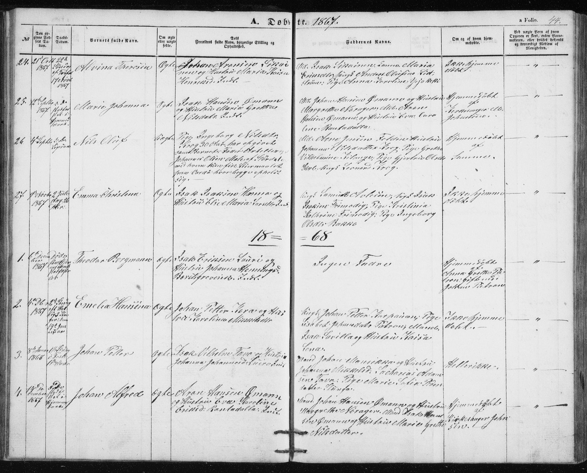 Alta sokneprestkontor, SATØ/S-1338/H/Hb/L0002.klokk: Parish register (copy) no. 2, 1856-1880, p. 44