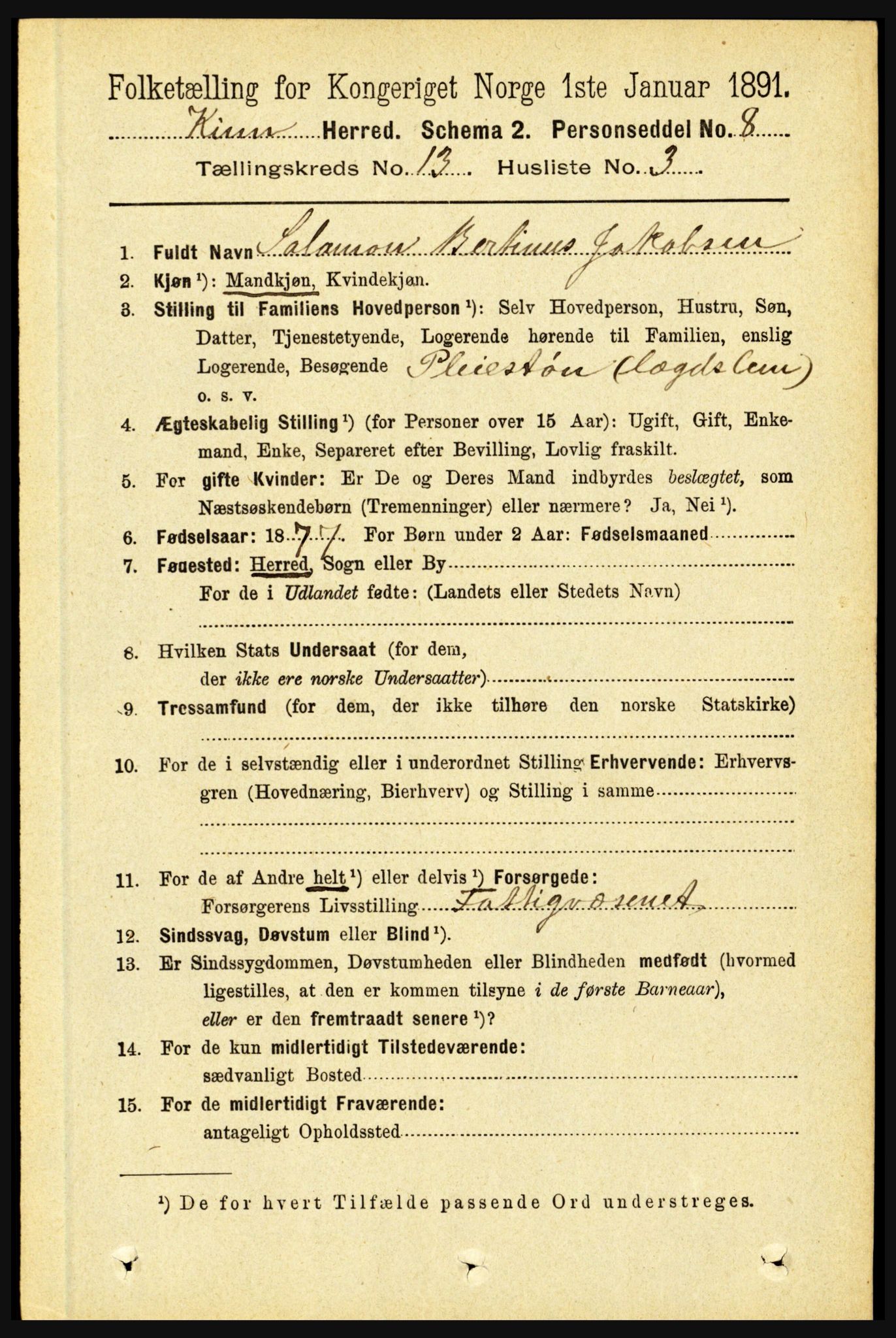 RA, 1891 census for 1437 Kinn, 1891, p. 5071