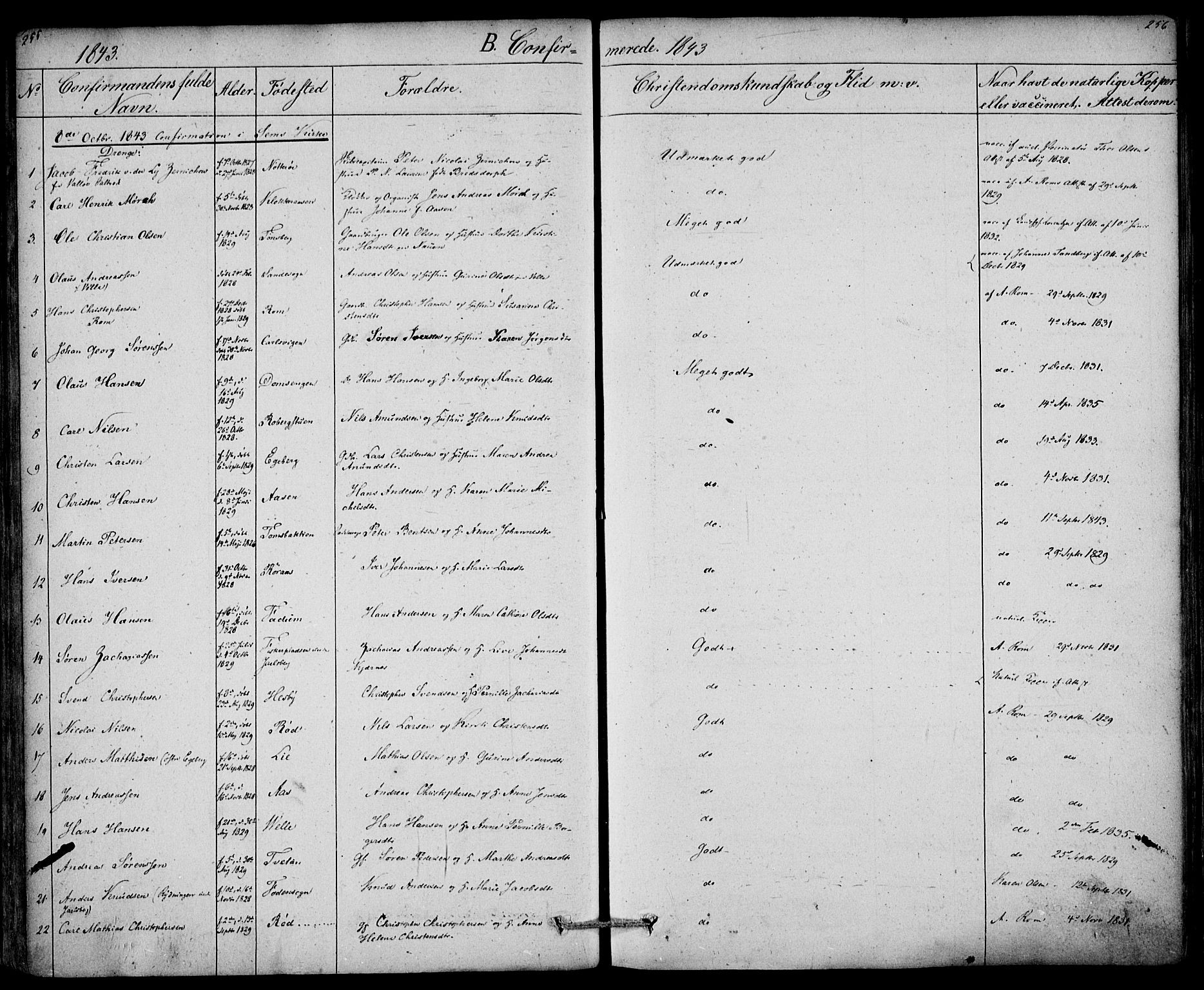 Sem kirkebøker, AV/SAKO-A-5/F/Fa/L0006: Parish register (official) no. I 6, 1843-1855, p. 255-256