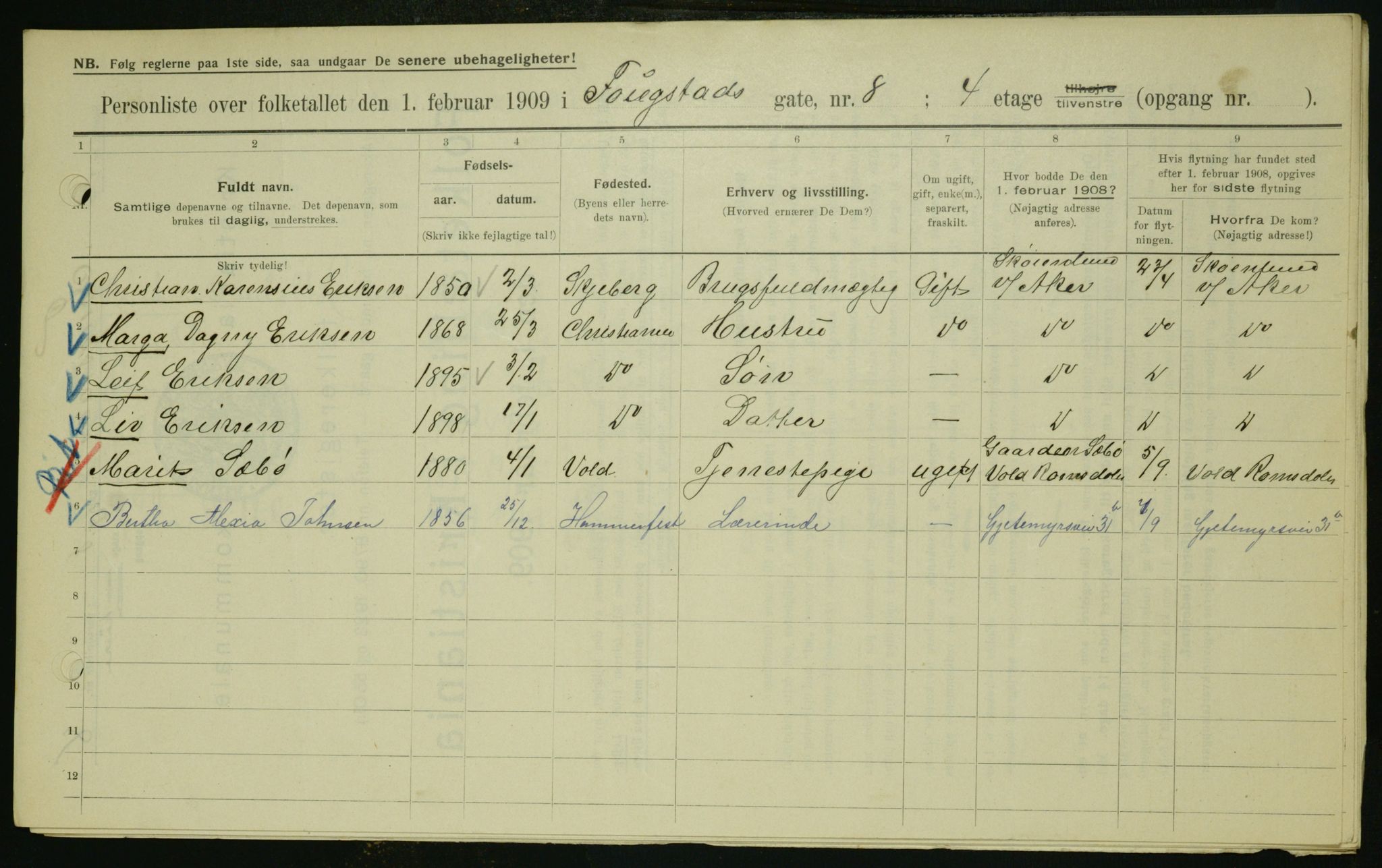 OBA, Municipal Census 1909 for Kristiania, 1909, p. 22906