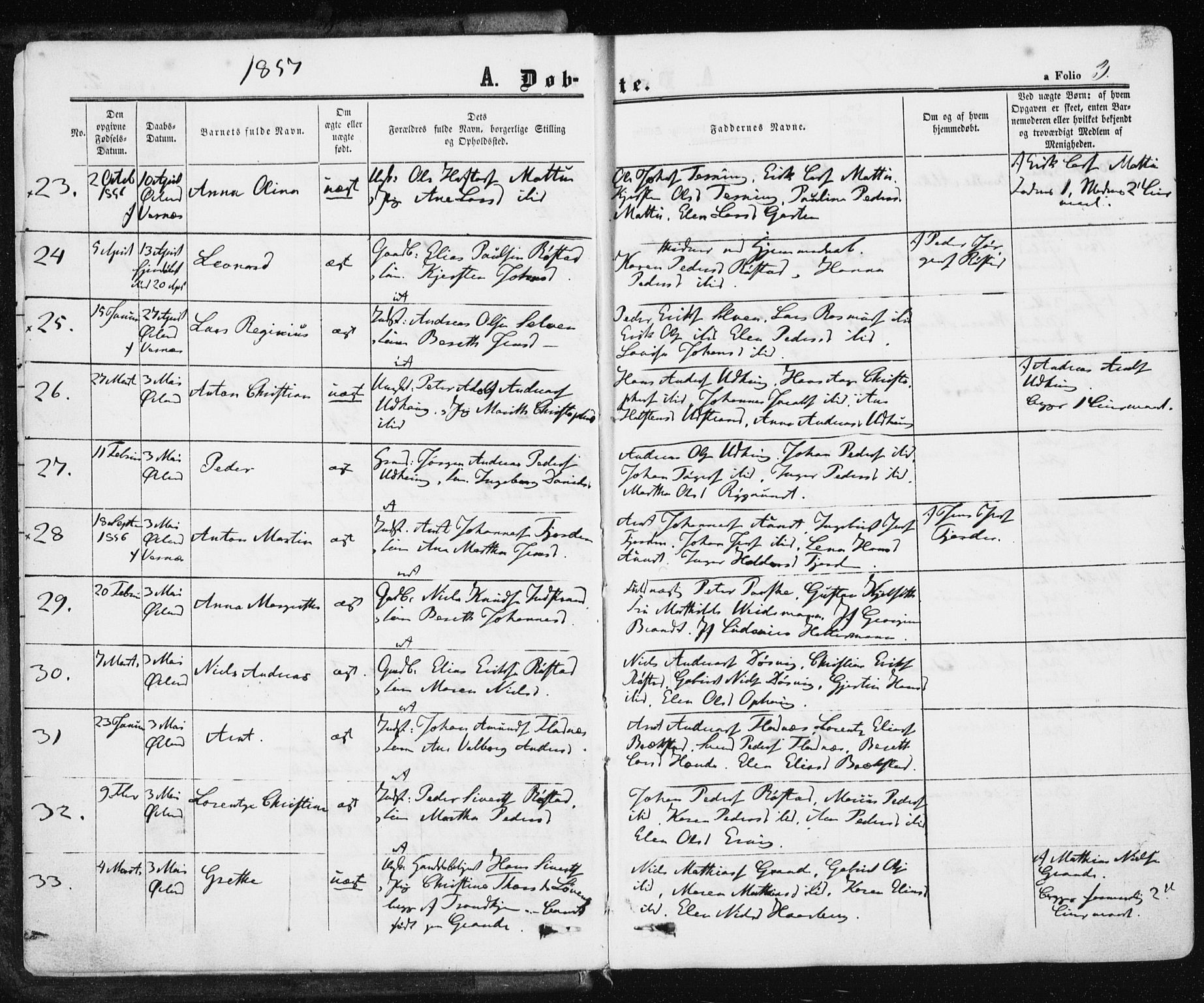 Ministerialprotokoller, klokkerbøker og fødselsregistre - Sør-Trøndelag, SAT/A-1456/659/L0737: Parish register (official) no. 659A07, 1857-1875, p. 3