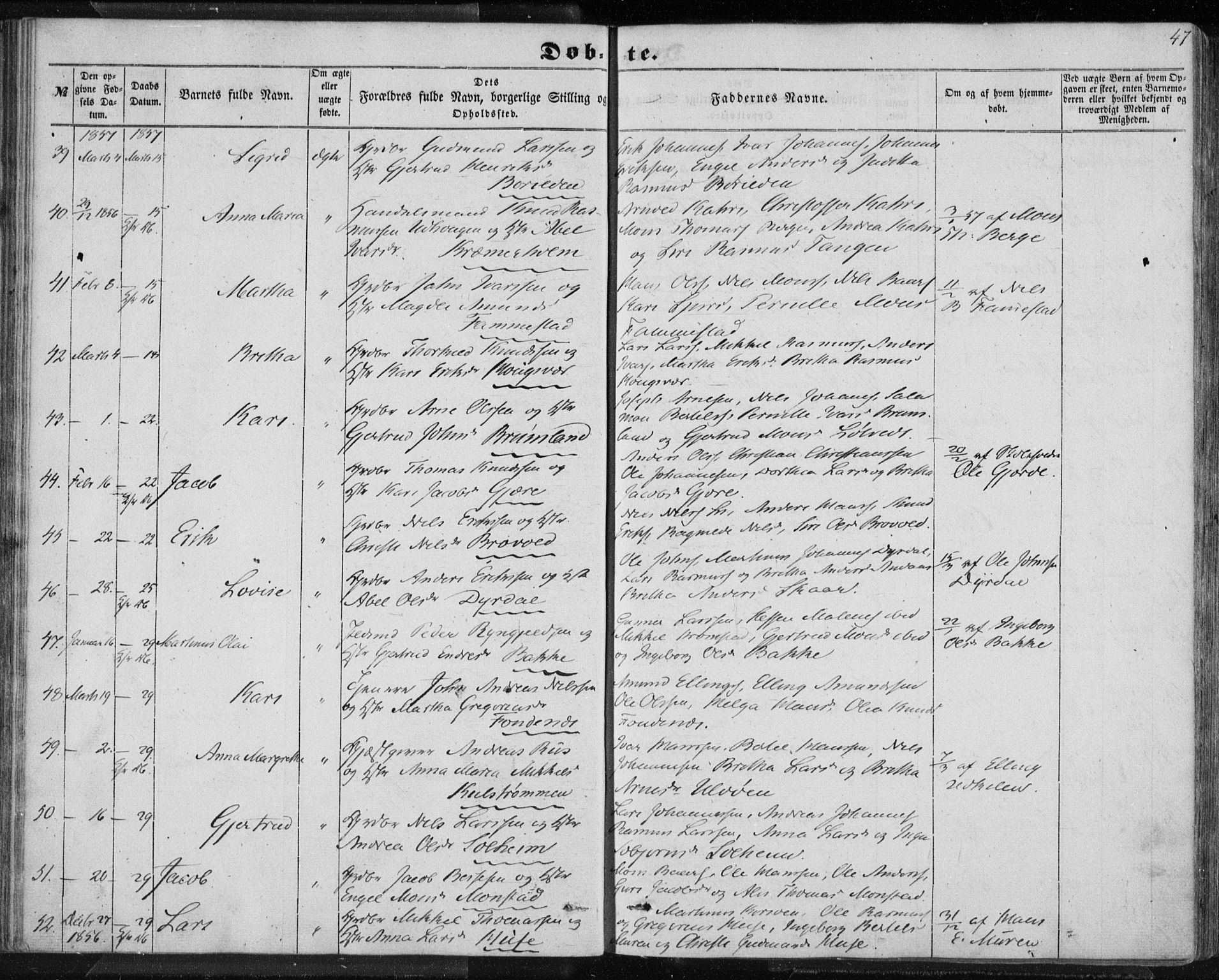 Lindås Sokneprestembete, AV/SAB-A-76701/H/Haa/Haaa/L0011: Parish register (official) no. A 11, 1854-1869, p. 47