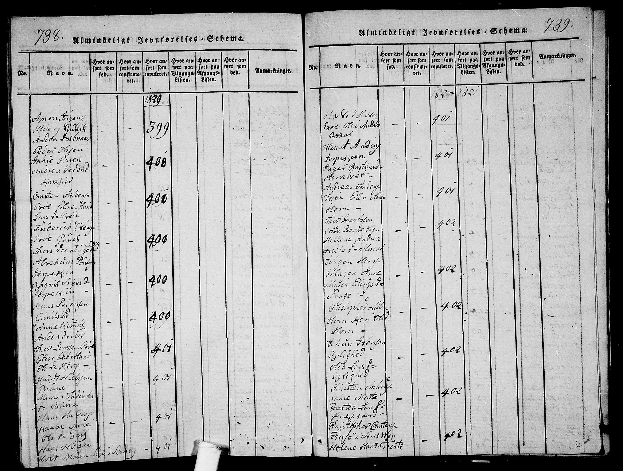 Ramnes kirkebøker, SAKO/A-314/G/Ga/L0001: Parish register (copy) no. I 1, 1813-1847, p. 738-739
