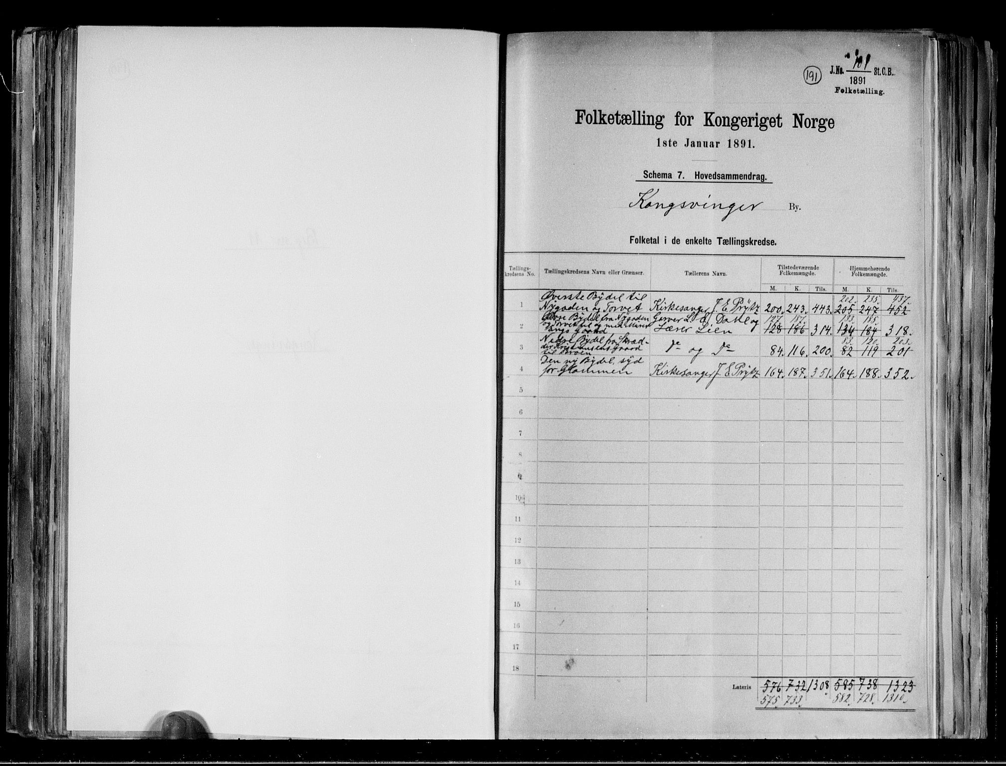 RA, 1891 census for 0402 Kongsvinger, 1891, p. 2