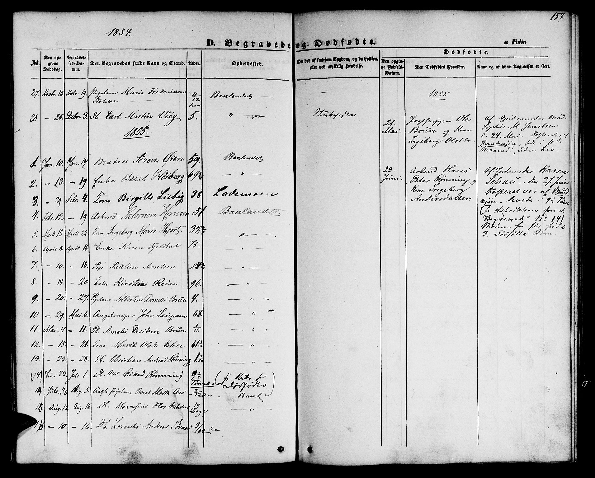 Ministerialprotokoller, klokkerbøker og fødselsregistre - Sør-Trøndelag, SAT/A-1456/604/L0184: Parish register (official) no. 604A05, 1851-1860, p. 157