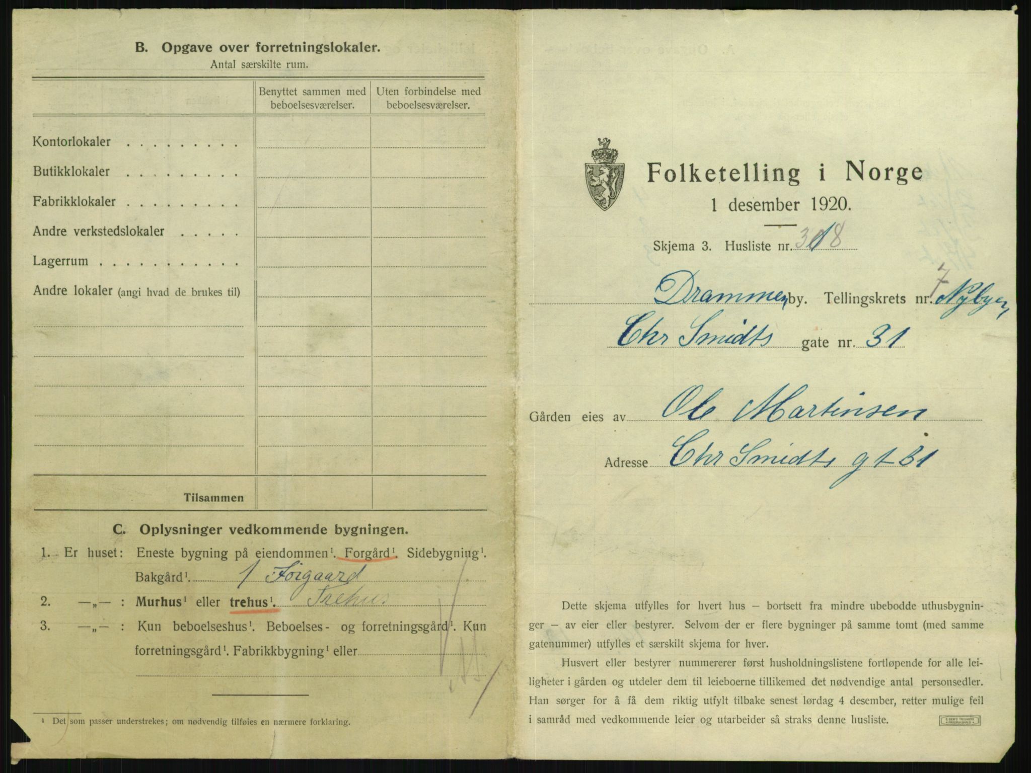 SAKO, 1920 census for Drammen, 1920, p. 3868