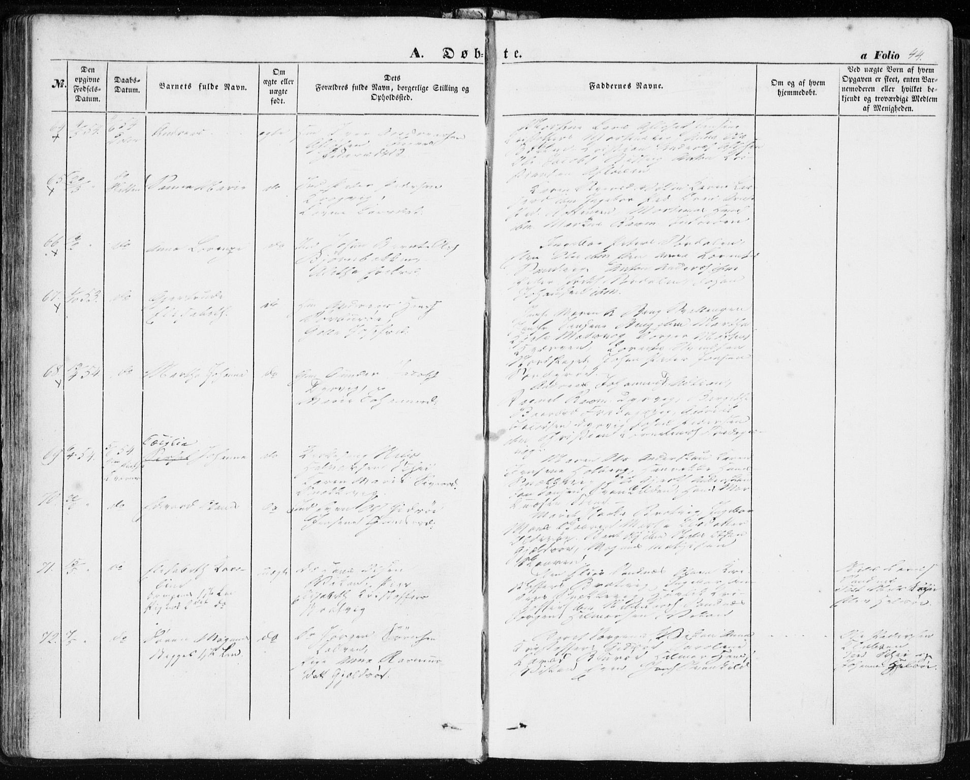 Ministerialprotokoller, klokkerbøker og fødselsregistre - Sør-Trøndelag, AV/SAT-A-1456/634/L0530: Parish register (official) no. 634A06, 1852-1860, p. 44