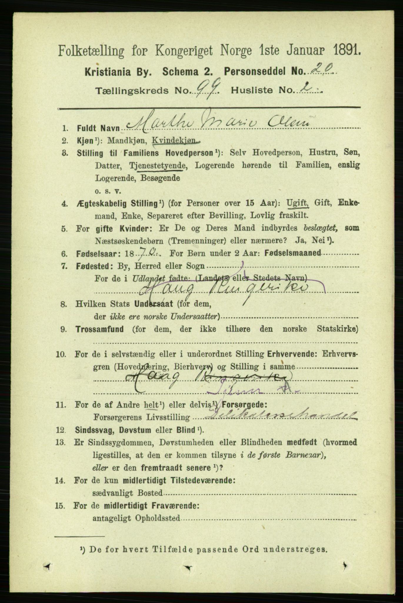 RA, 1891 census for 0301 Kristiania, 1891, p. 48598