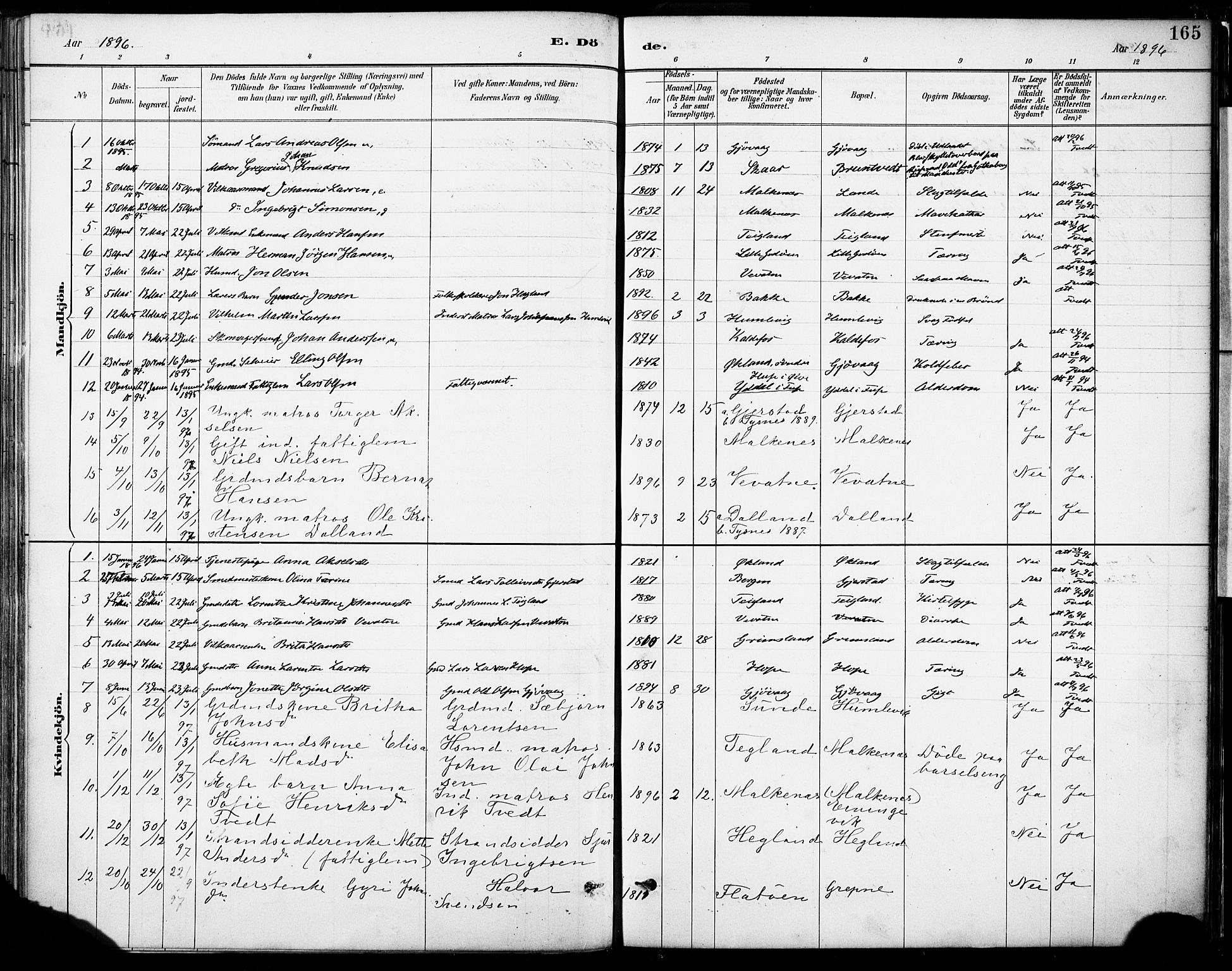 Tysnes sokneprestembete, SAB/A-78601/H/Haa: Parish register (official) no. B 1, 1887-1906, p. 165