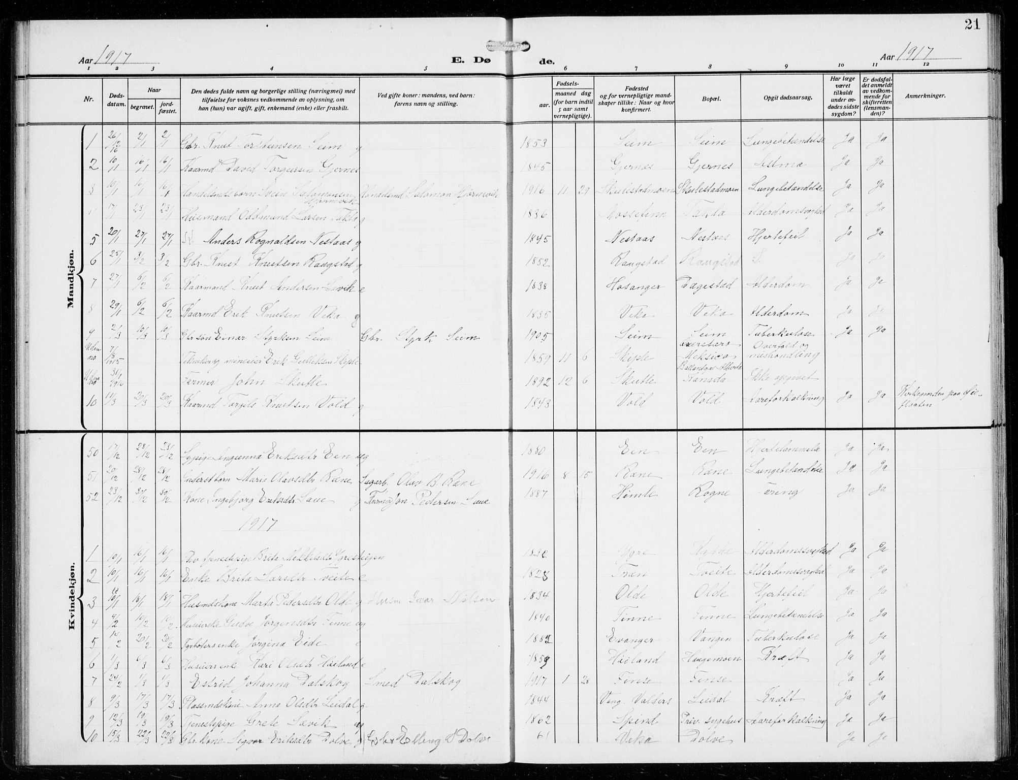 Voss sokneprestembete, SAB/A-79001/H/Hab: Parish register (copy) no. F  2, 1913-1932, p. 21