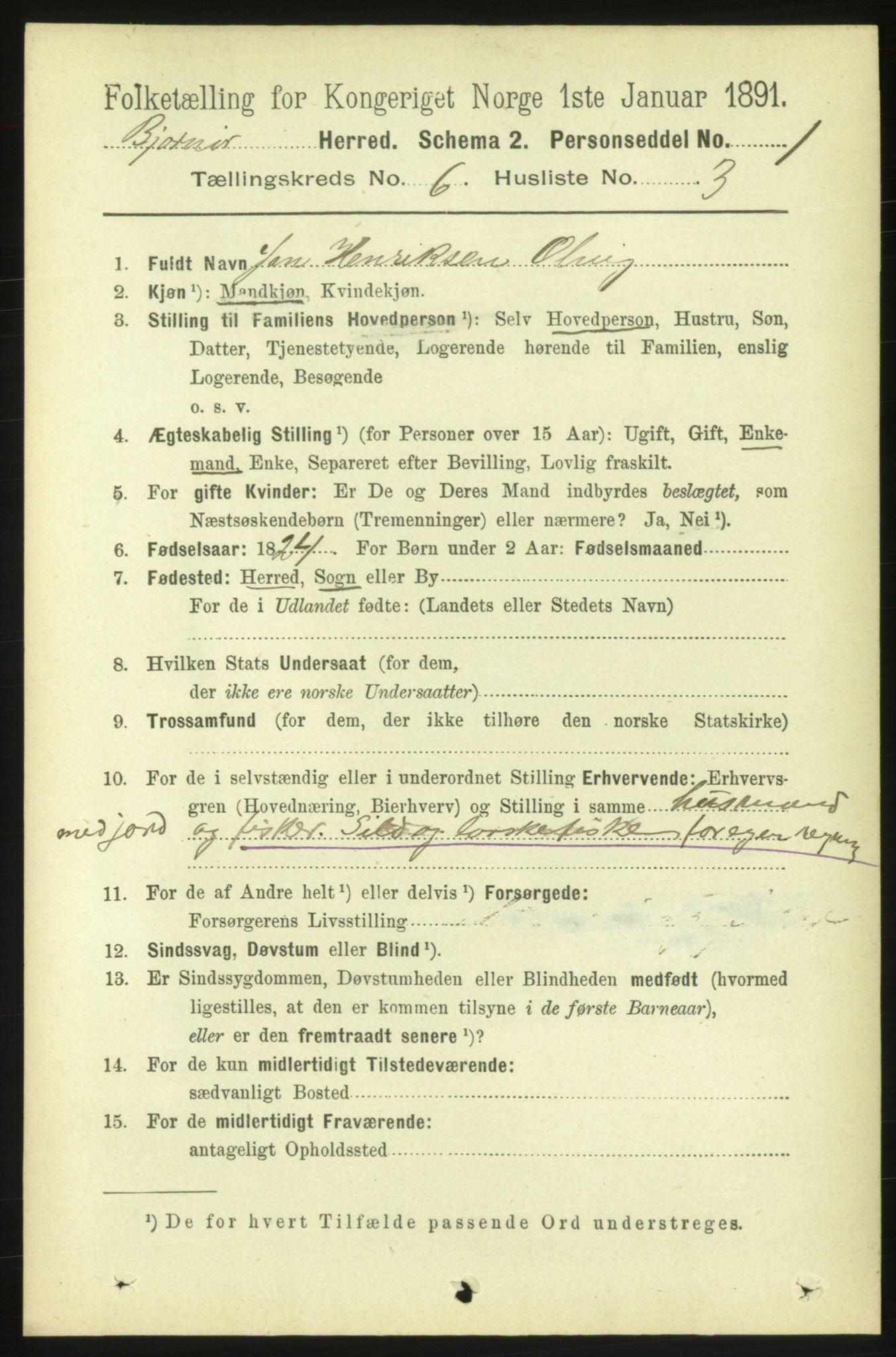 RA, 1891 census for 1632 Bjørnør, 1891, p. 2594