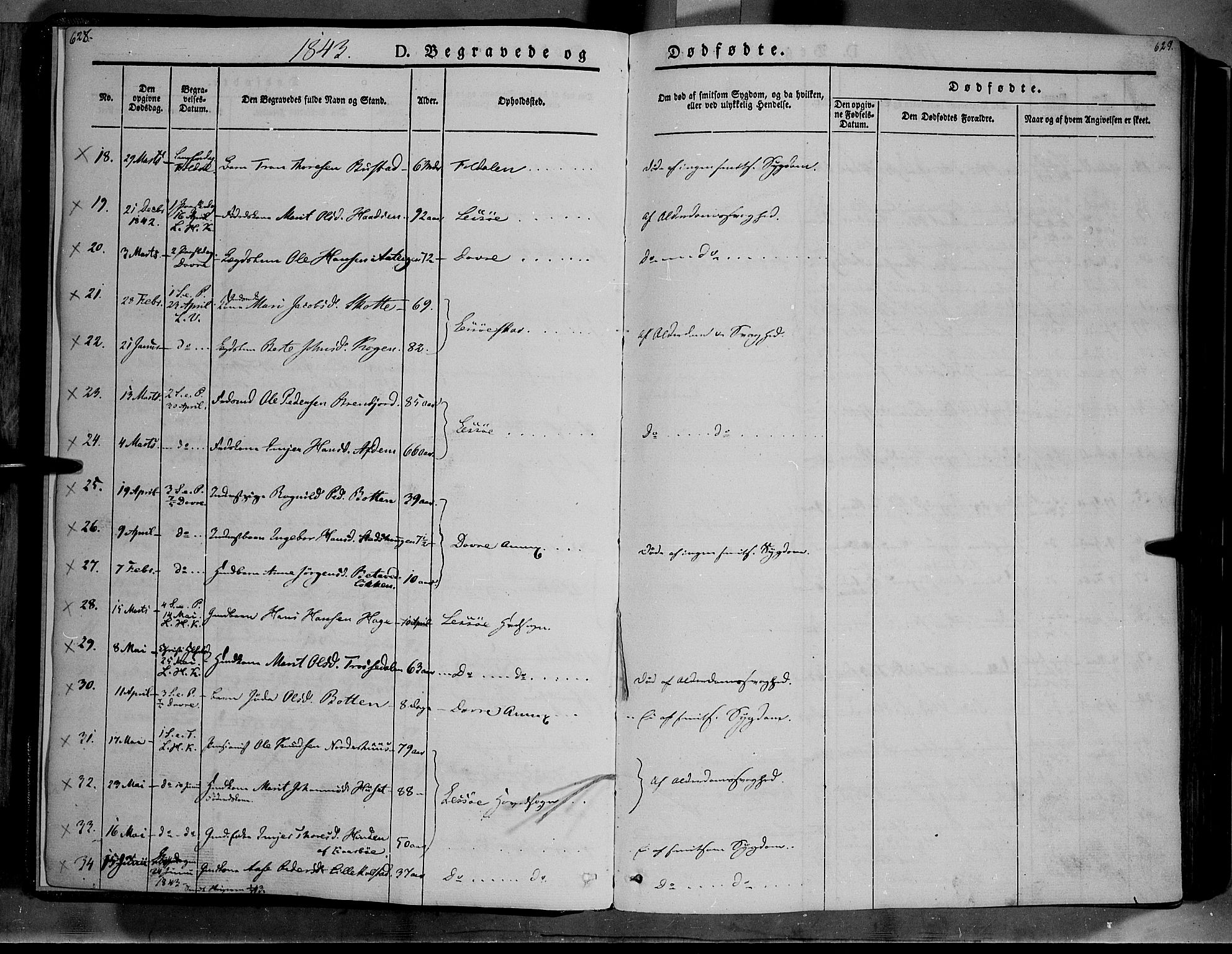 Lesja prestekontor, SAH/PREST-068/H/Ha/Haa/L0006: Parish register (official) no. 6B, 1843-1854, p. 628-629