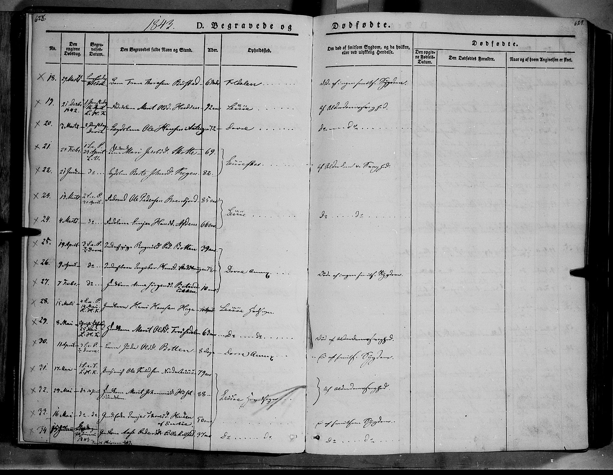 Lesja prestekontor, AV/SAH-PREST-068/H/Ha/Haa/L0006: Parish register (official) no. 6B, 1843-1854, p. 628-629